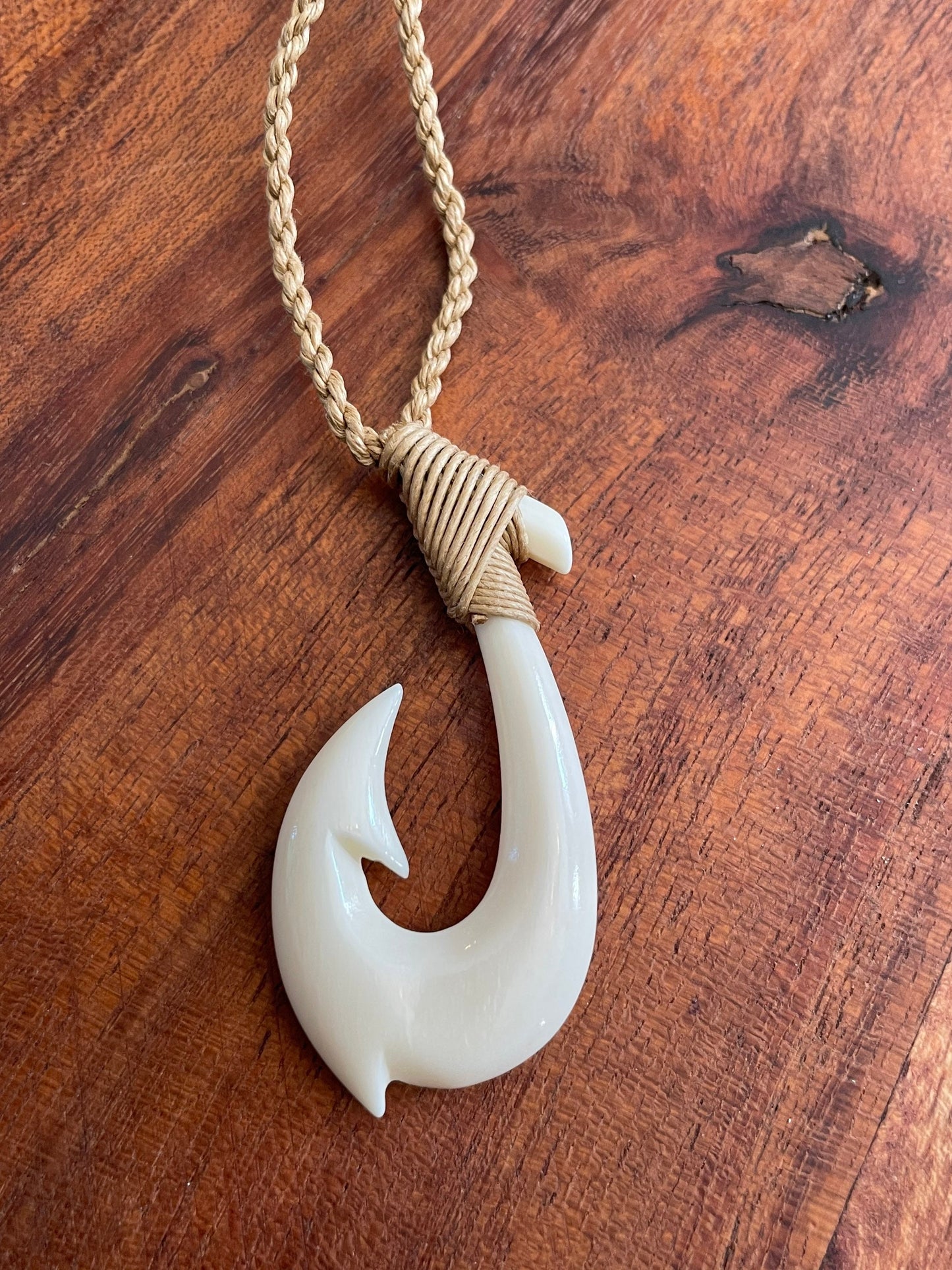 Hand Carved Buffalo Bone Hei Makau Necklace – Polynesian Good Luck Charm