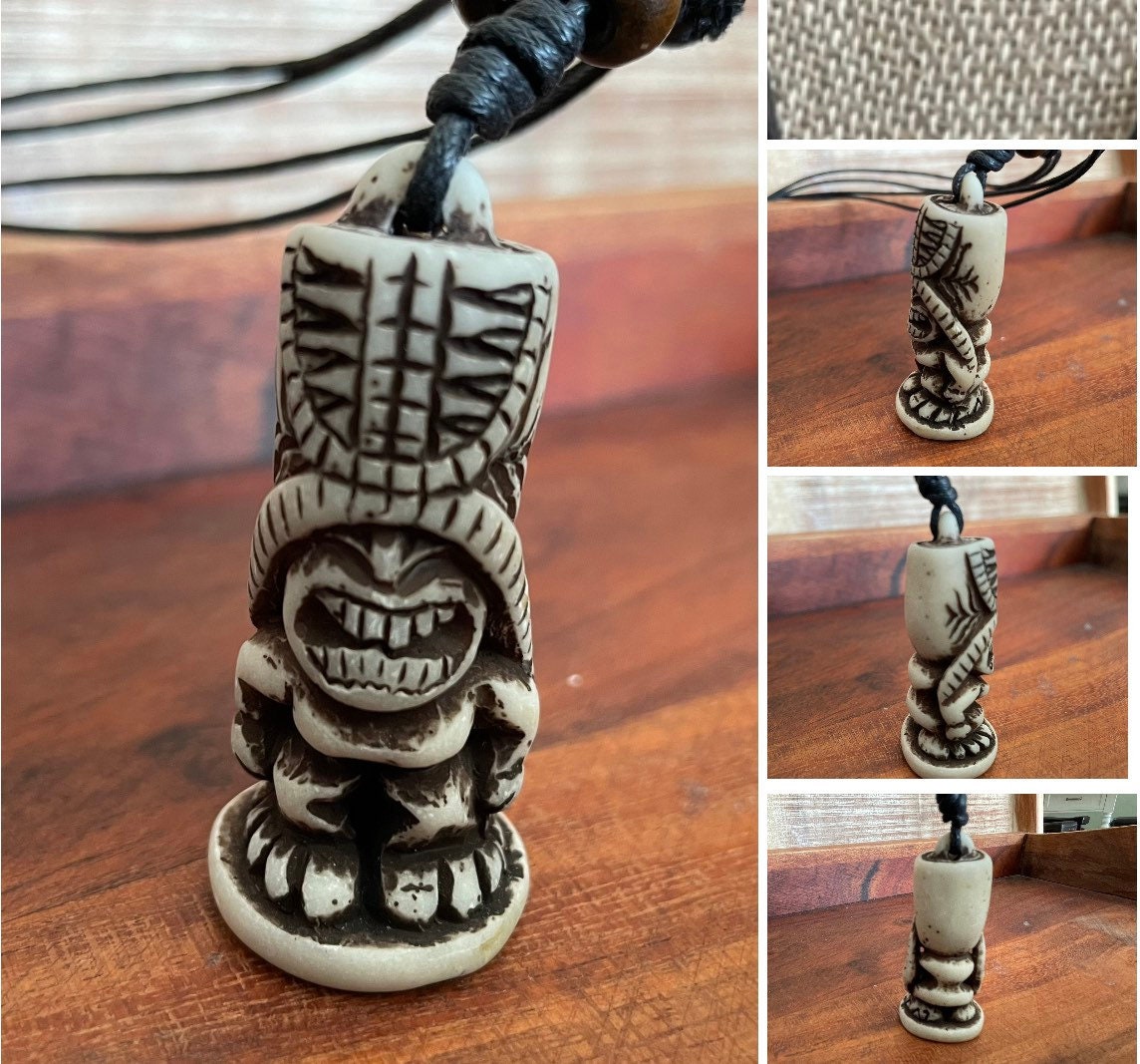 Tiki Totem Pendant Adjustable Polynesian Necklace- Hawaiian Surfer Style Jewelry