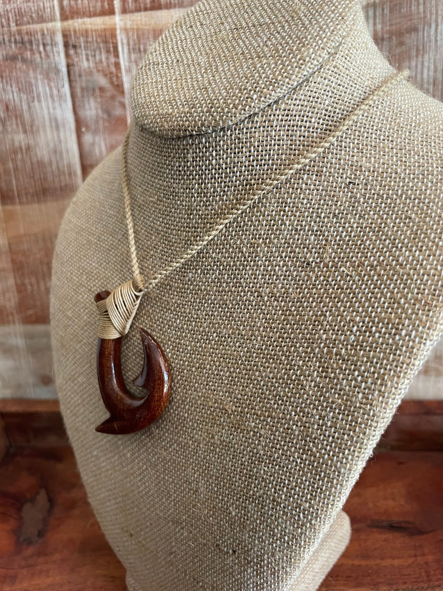Hand Carved Koa Wood Makau Pendant – Hawaiian Fish Hook Necklace