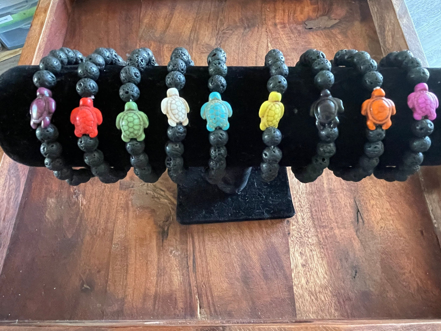 Lava Bead Bracelet with Clay Honu Turtle Accent