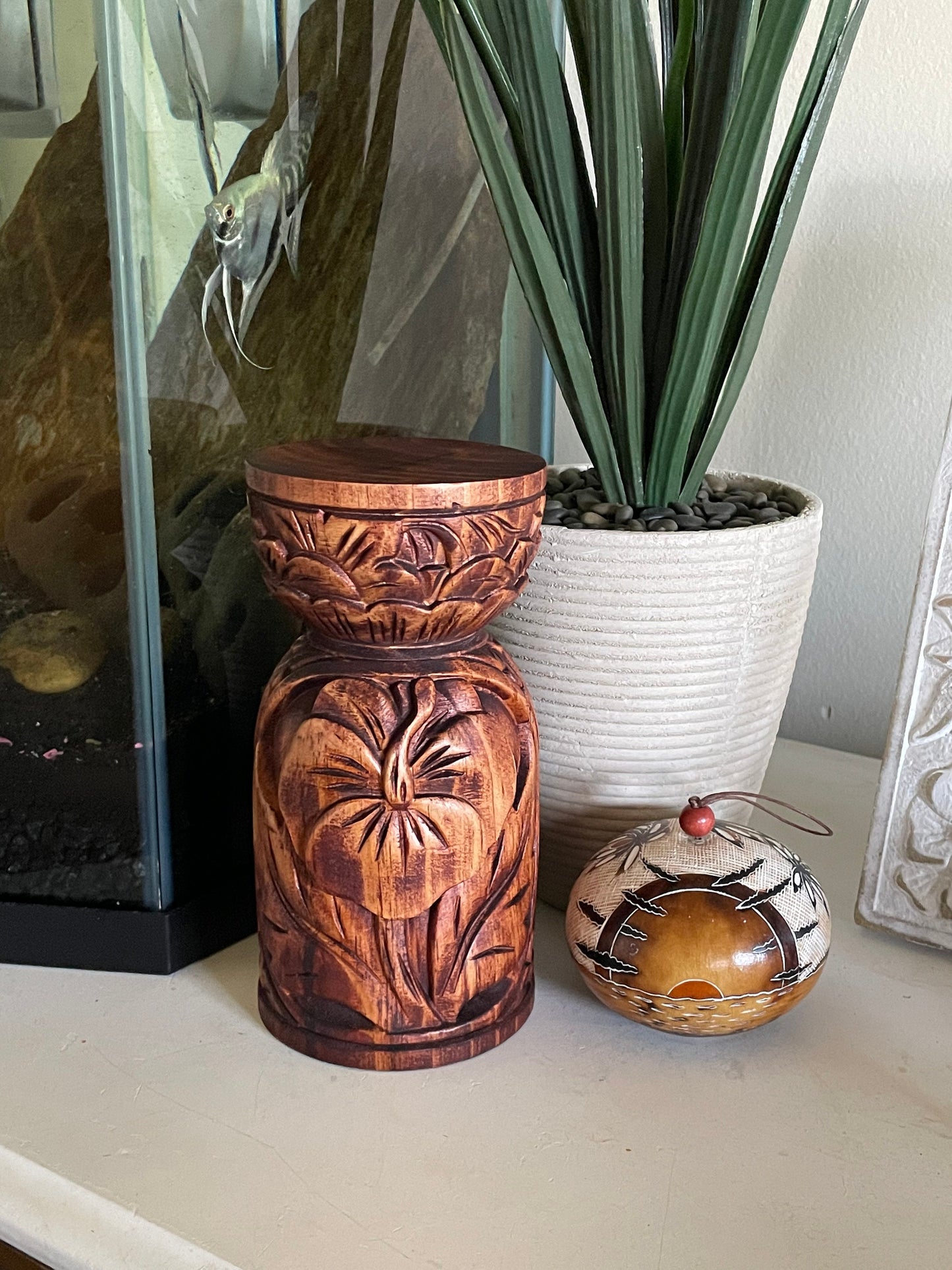 Chamorro Latte Stone Decor - Hand Carved Albesia Wood, Guam Souvenir