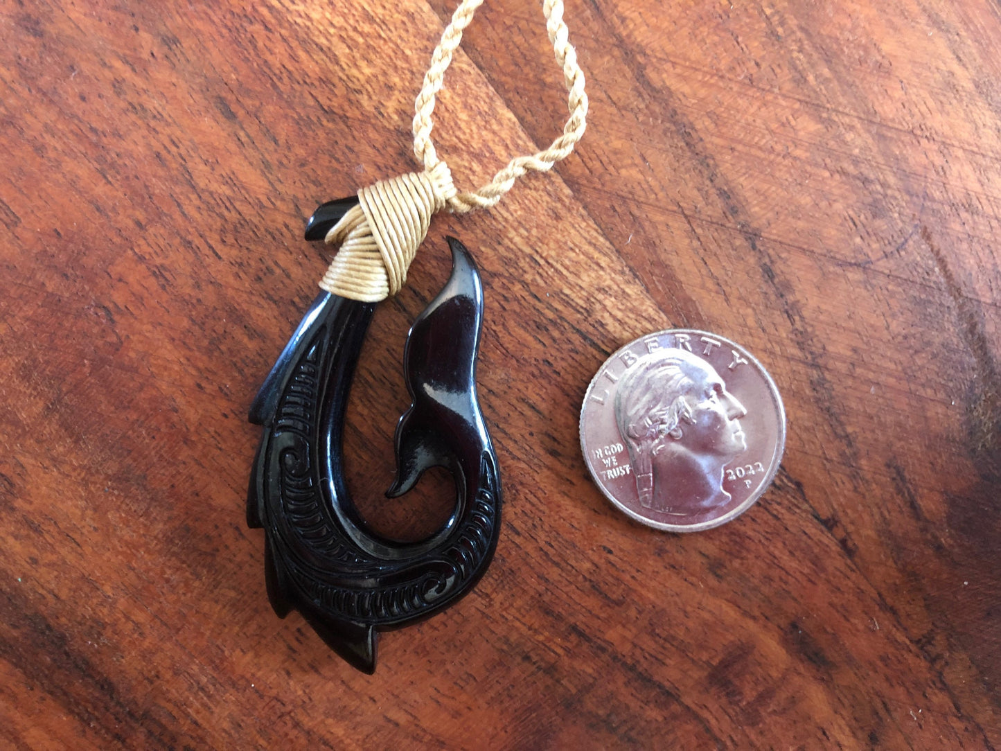 Hand-Carved Buffalo Bone Makau Necklace: Polynesian Fish Hook & Whale Tail