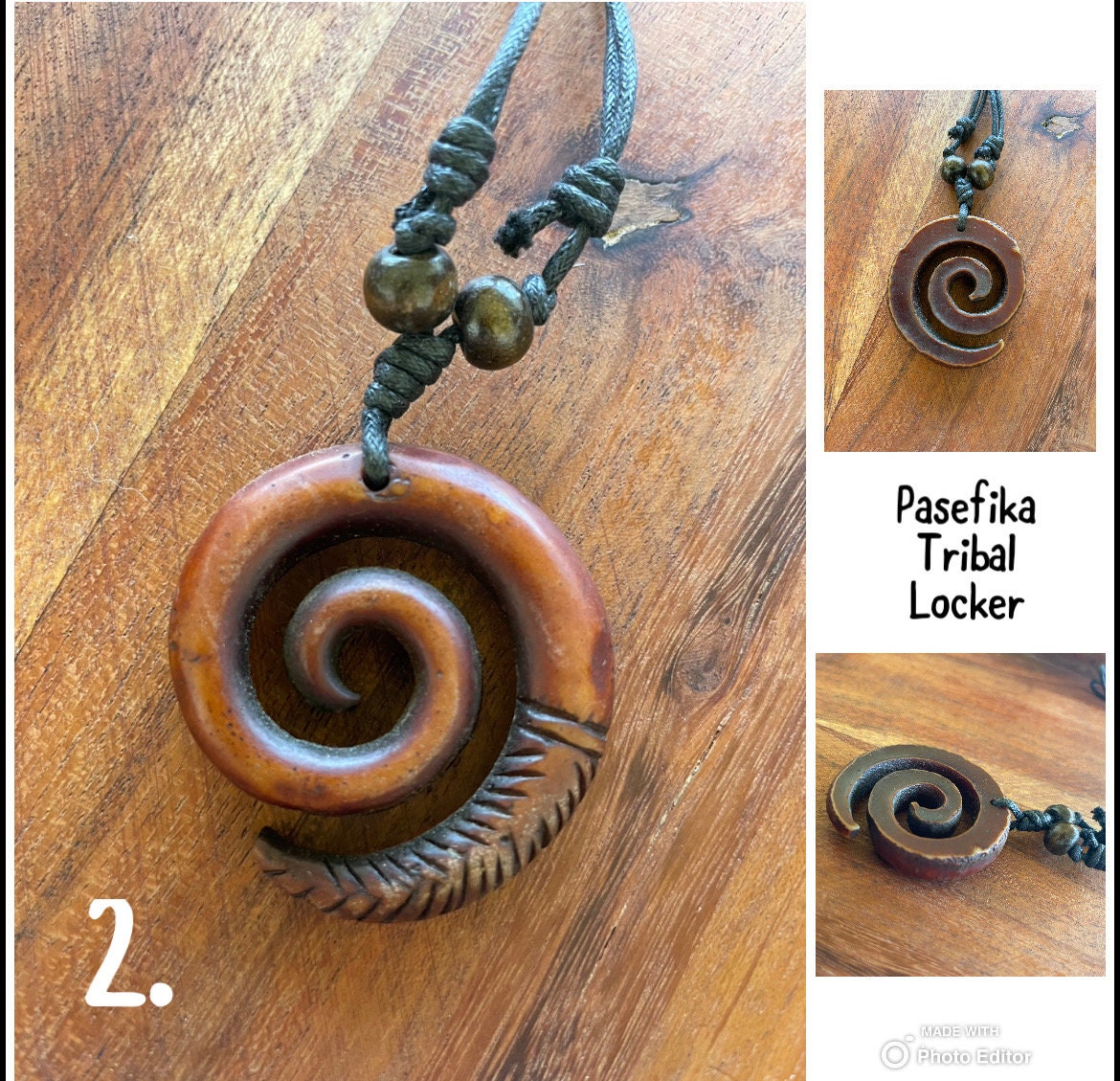 The “Never Give Up”  Polynesian Handcrafted Korus-  Polynesian Fern-  Adjustable Necklace