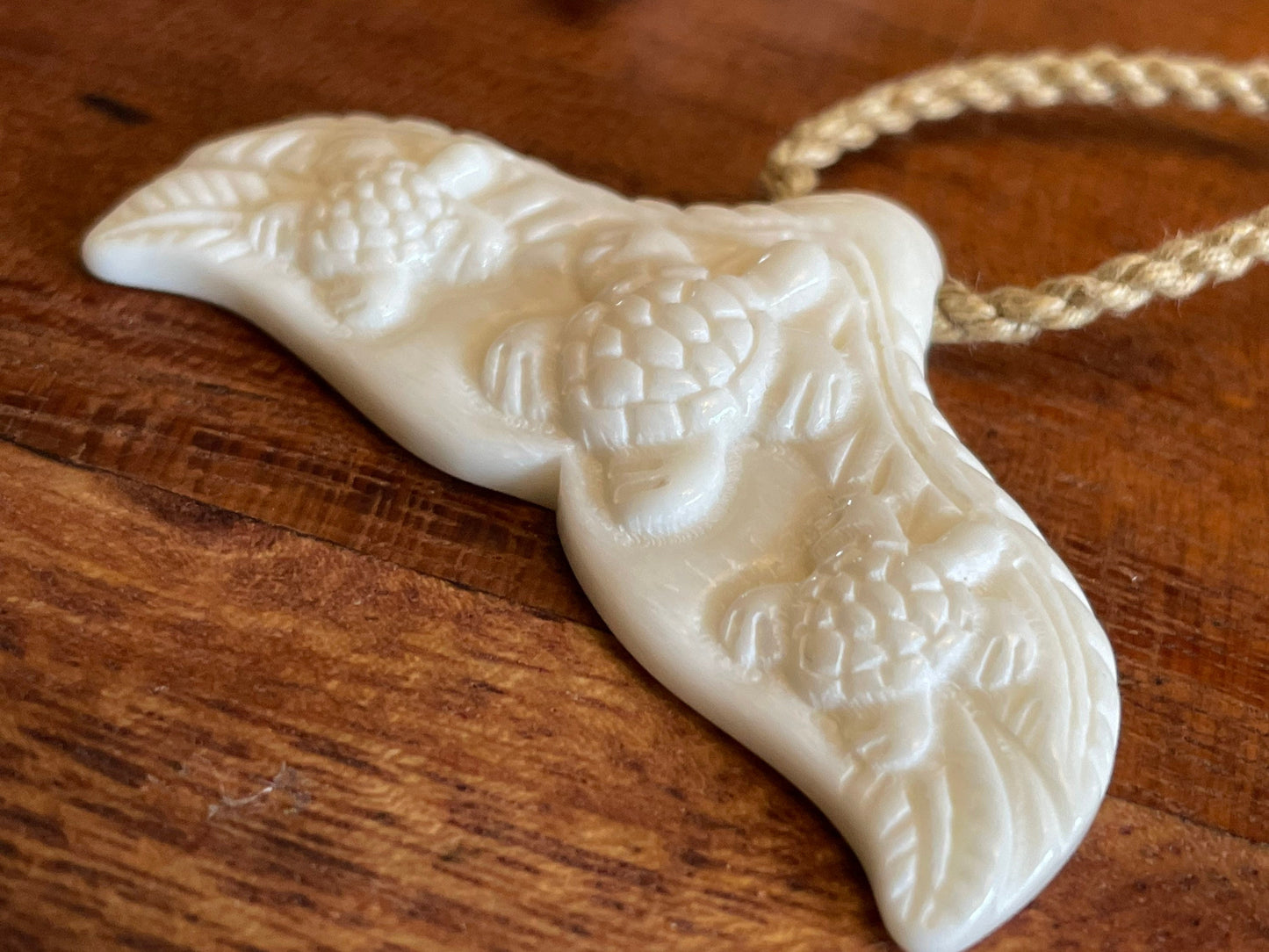 Hand Carved Bone Whale & Turtle Polynesian Necklace