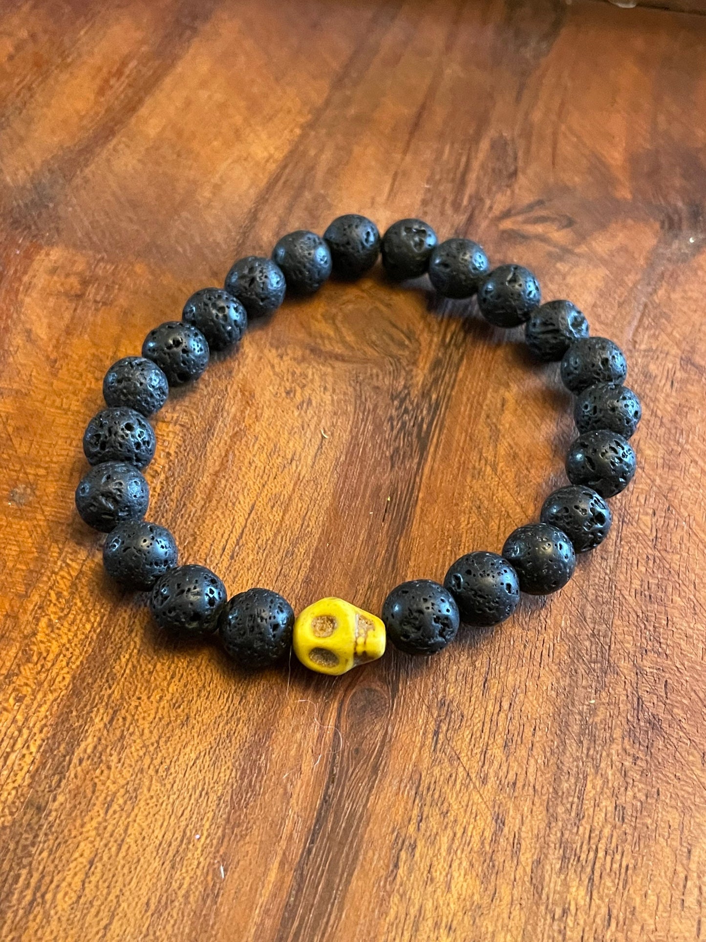 Unique Authentic Lava Bead Skull Elastic Bracelets in Multiple Colors