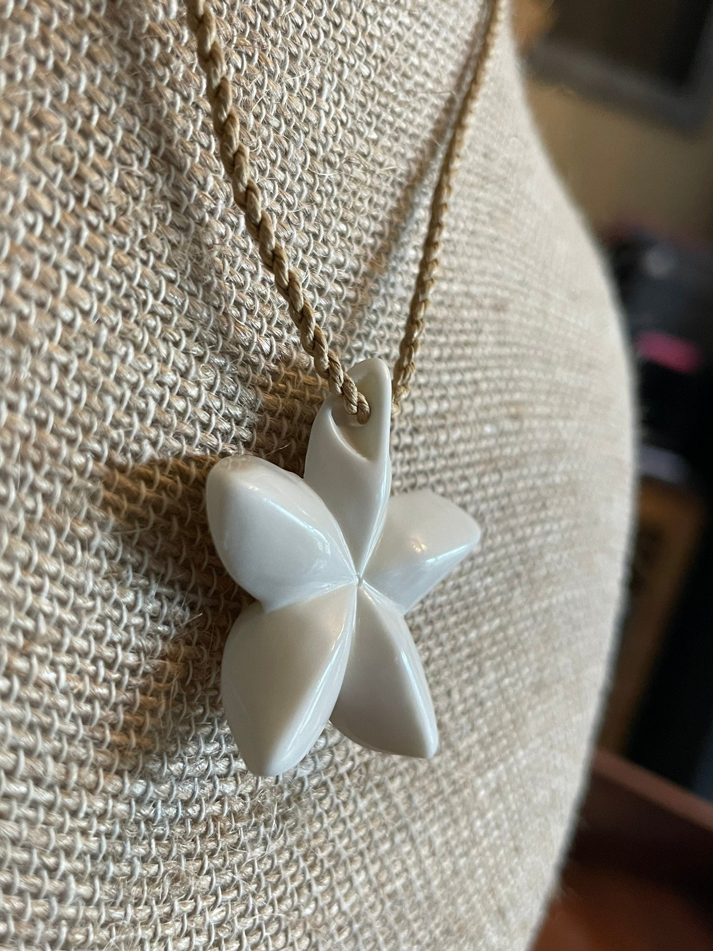 Hand-Carved Bone Plumeria Necklace – Adjustable Hawaiian Cord