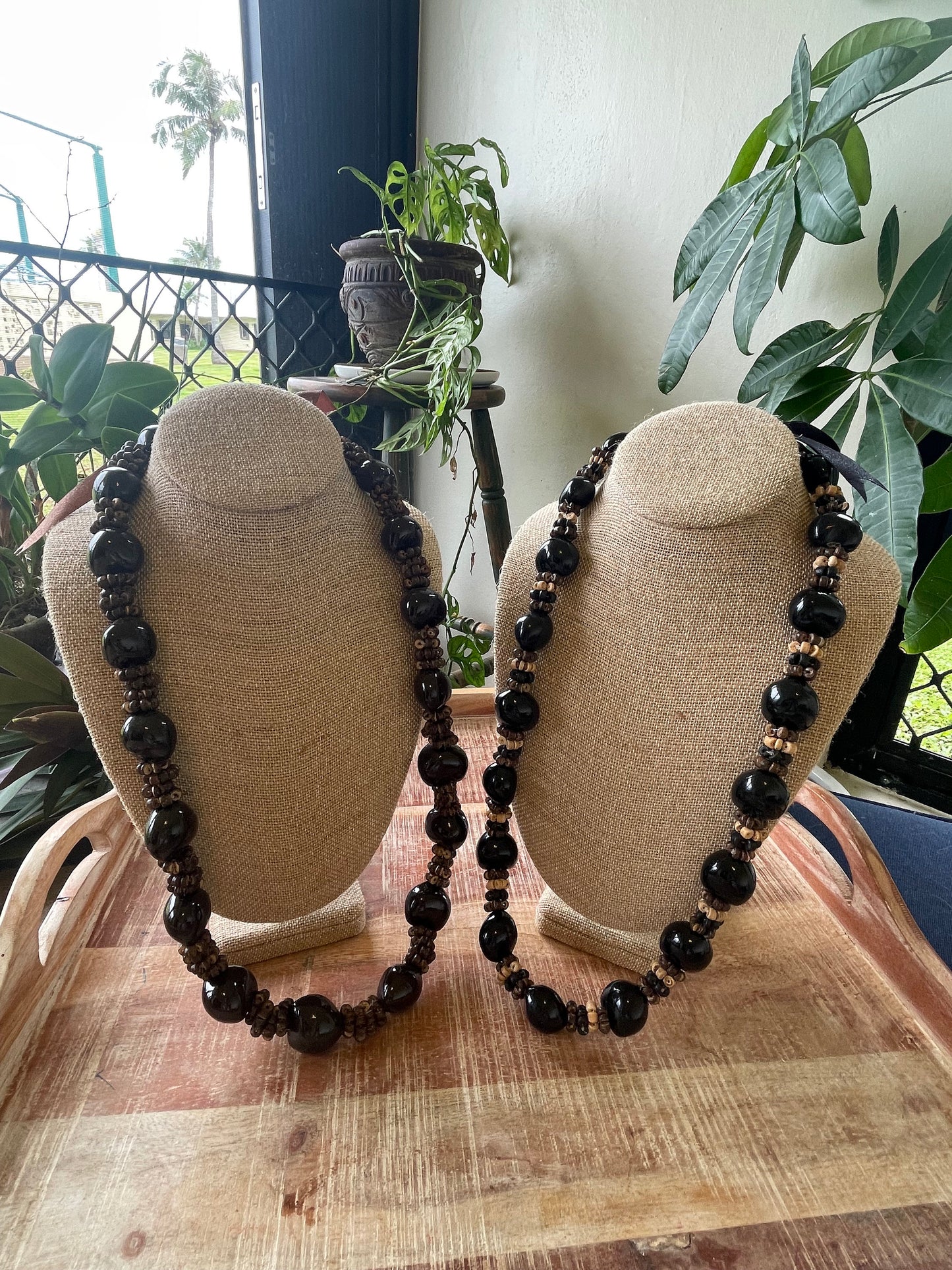 Authentic Kukui Nut Lei – 30” Ribbon Tie Polynesian Necklace