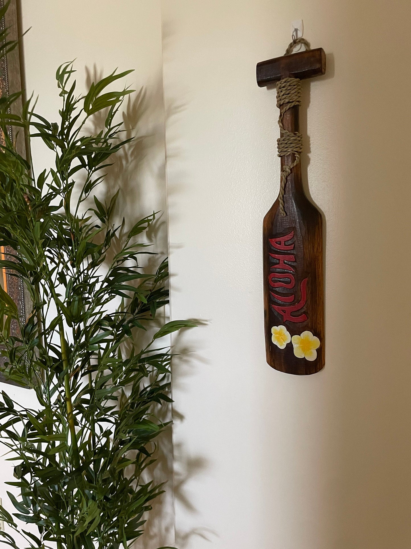 Solid Wood Hand Carved and Painted Aloha Hawaiian Paddle Wall Art