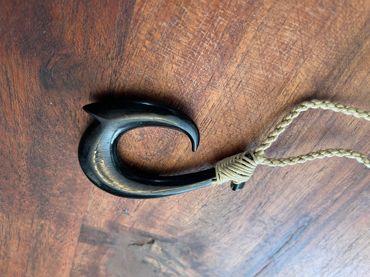 Hand Carved Buffalo Bone Makau Necklace: Micronesian/ Polynesian Fish Hook Pendant