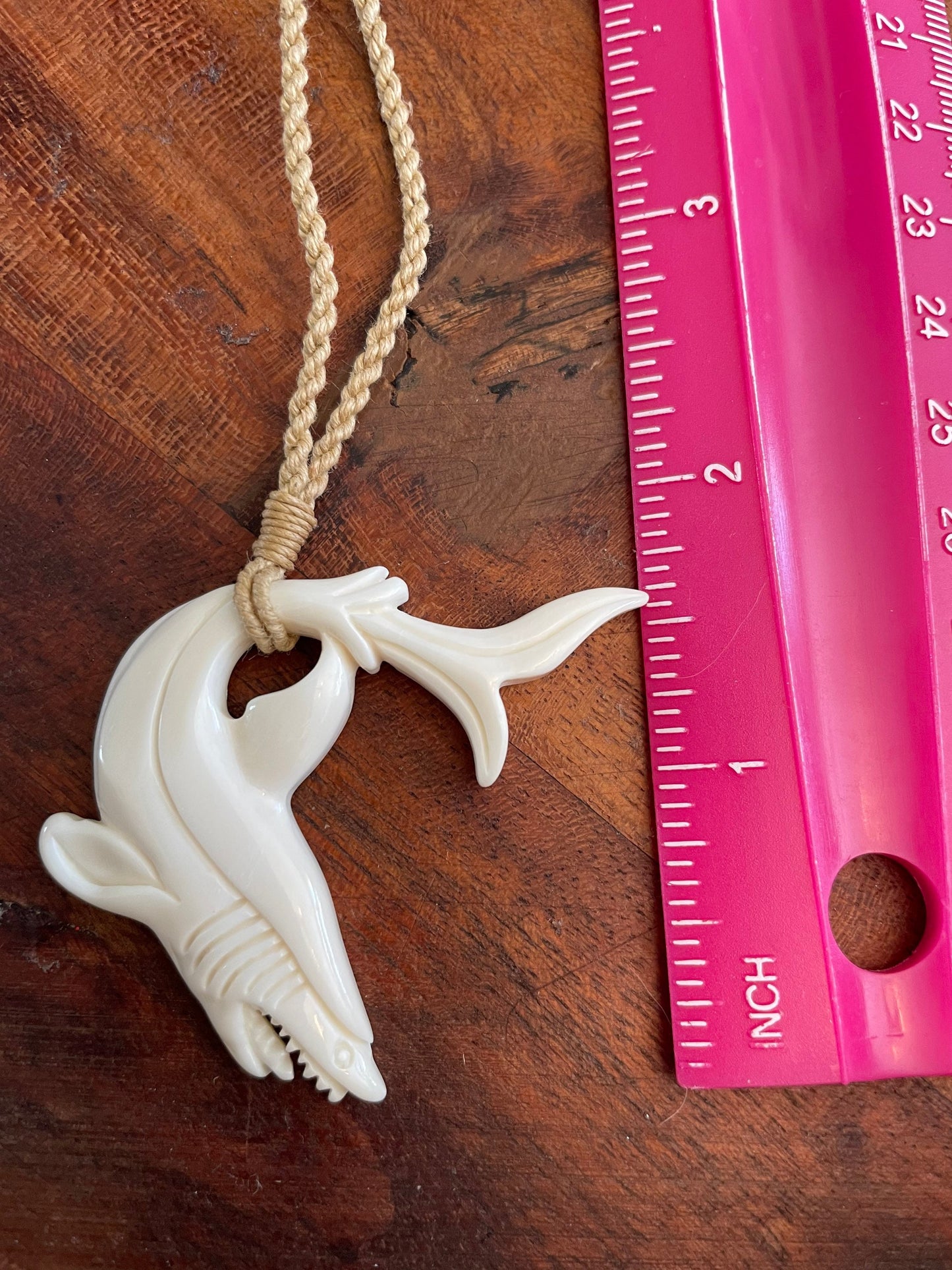 Hand Carved Buffalo Bone Shark Necklace – Polynesian Surfer Cord Pendant