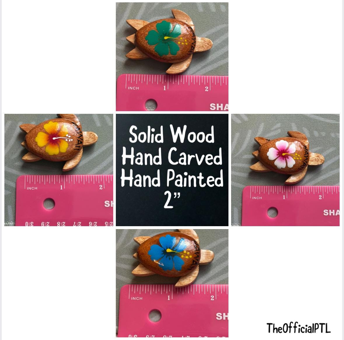 Hand Carved Wood Honu Magnet - Hand Painted Hibiscus, Hawaii Decor