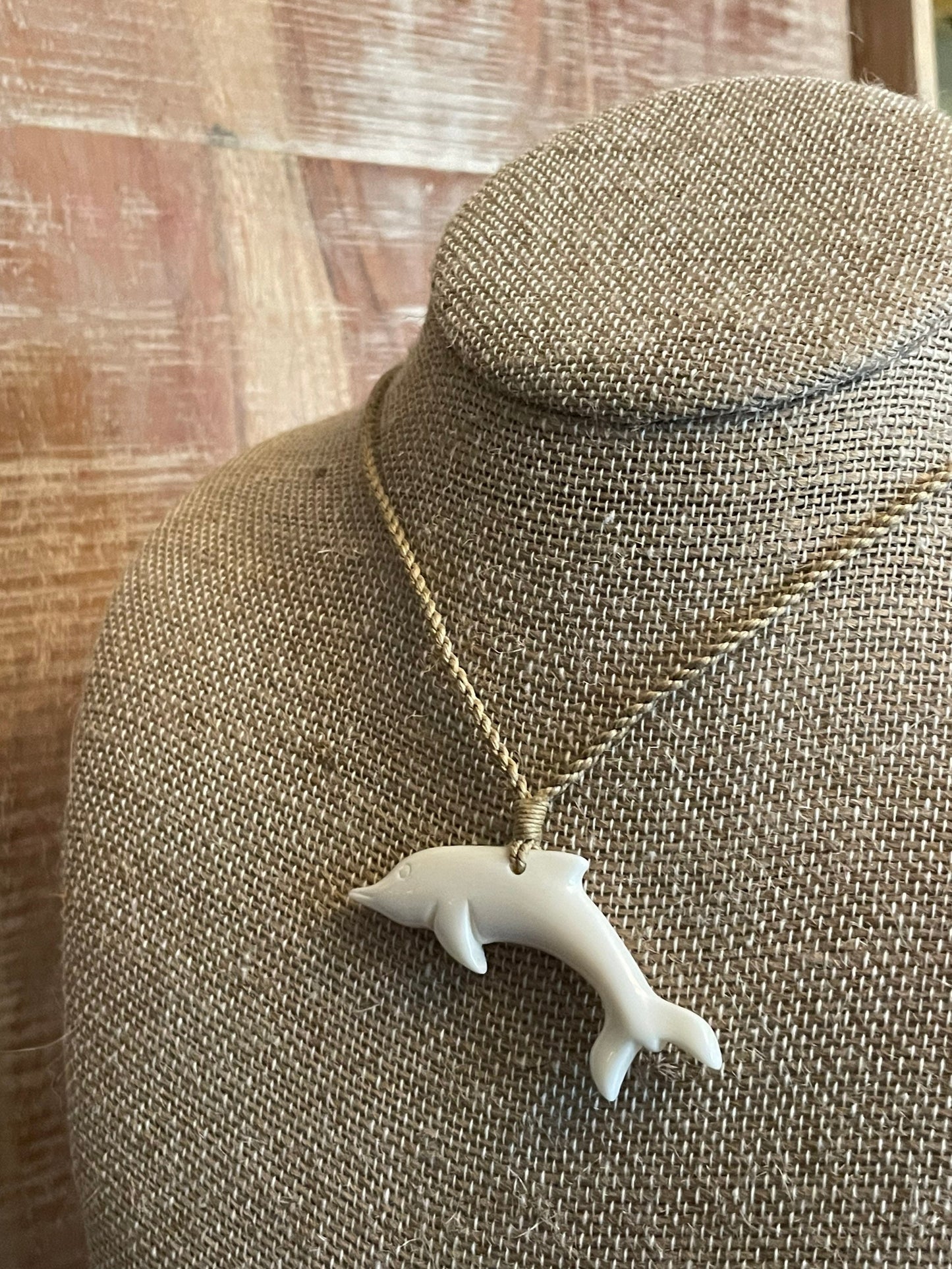 Hand Carved Bone Dolphin Necklace – Hawaiian Surfer Style Cord
