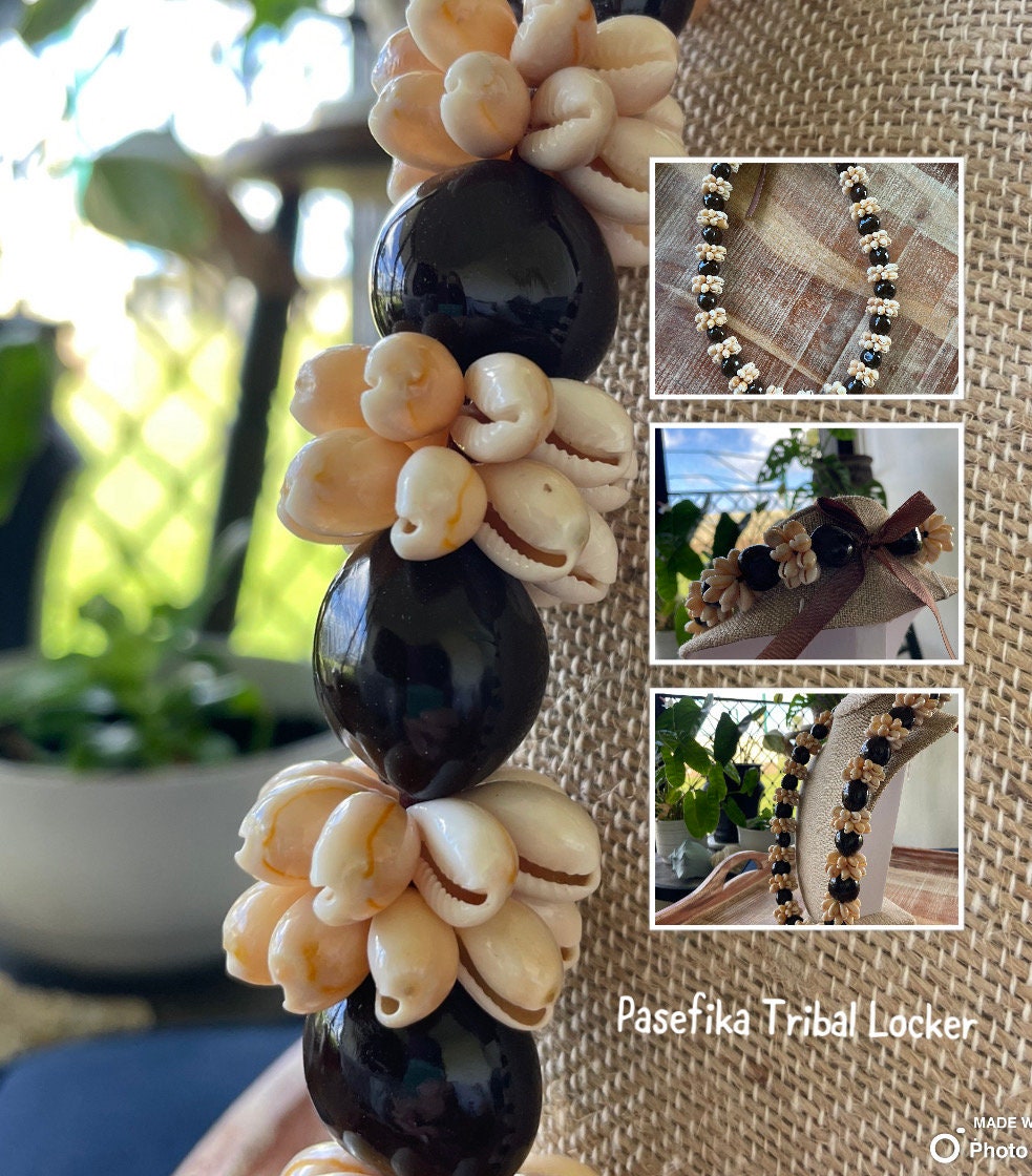 Kukui Nut & Cowrie Shell Lei - 32" Polynesian Necklace