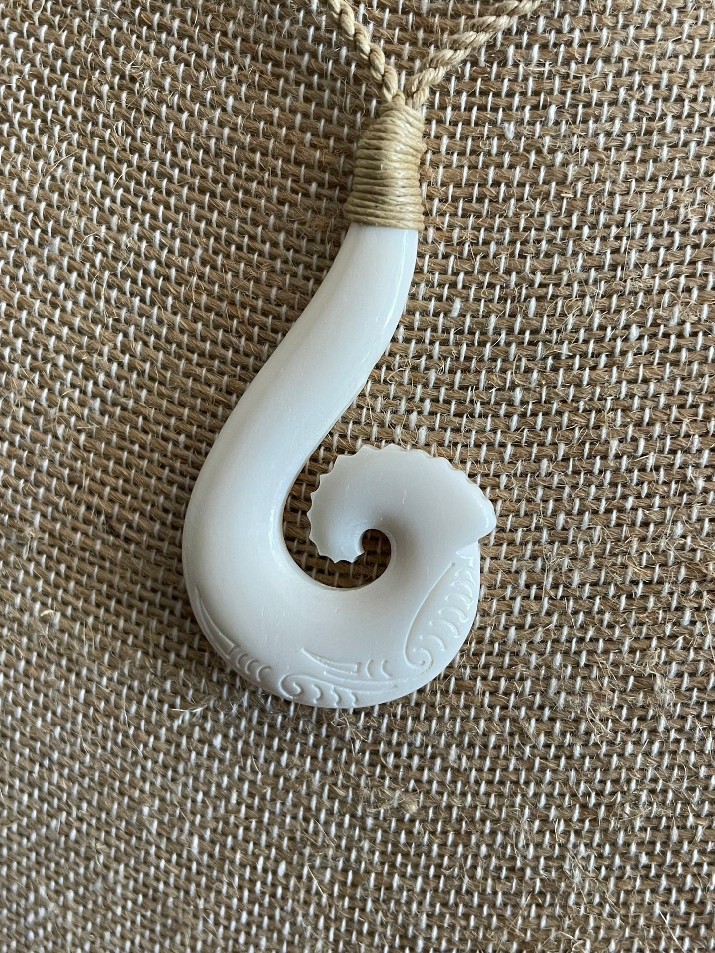 Hand Carved Buffalo Bone Makau Necklace - Adjustable Hawaiian Fish Hook