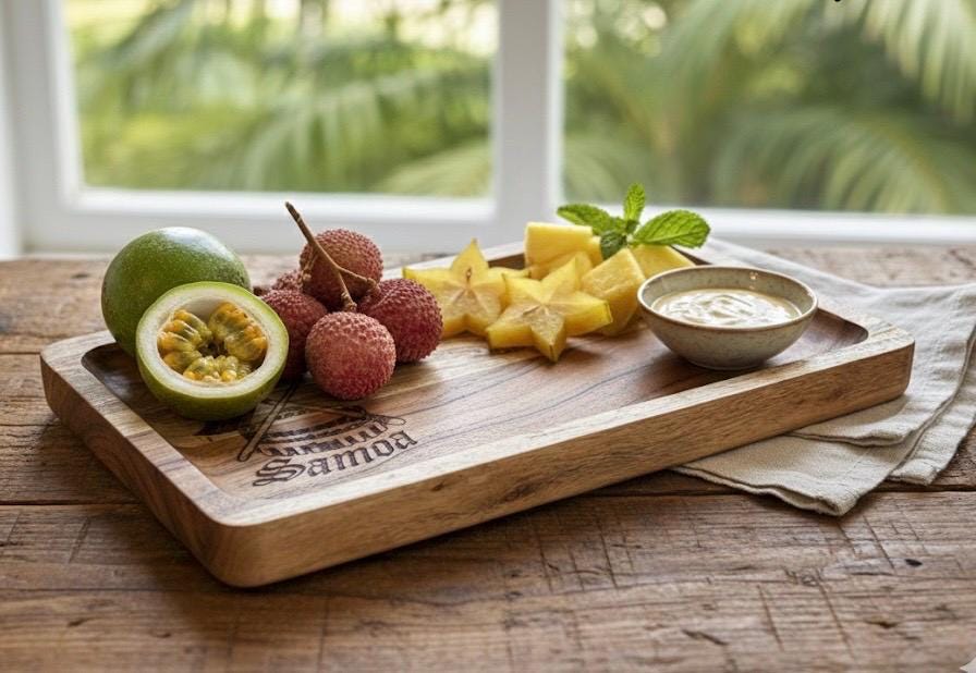 Samoan Seal Teak Tray: Samoan Engraved Wood Dish