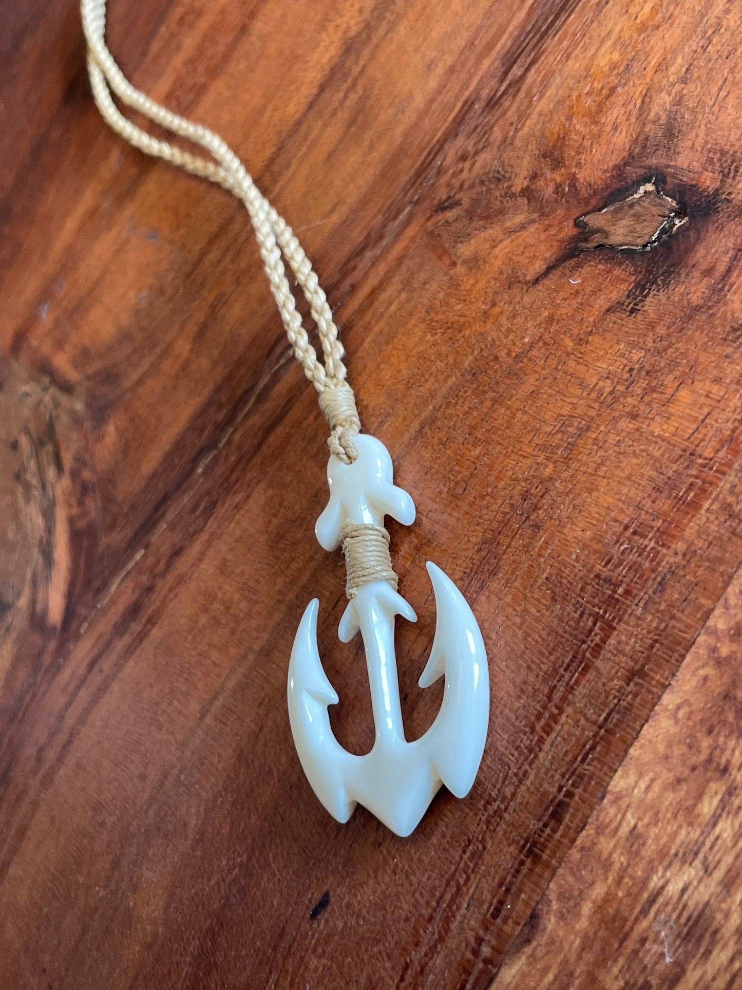 Calm Seas- Hand Carved Buffalo Bone Anchor Adjustable Necklace