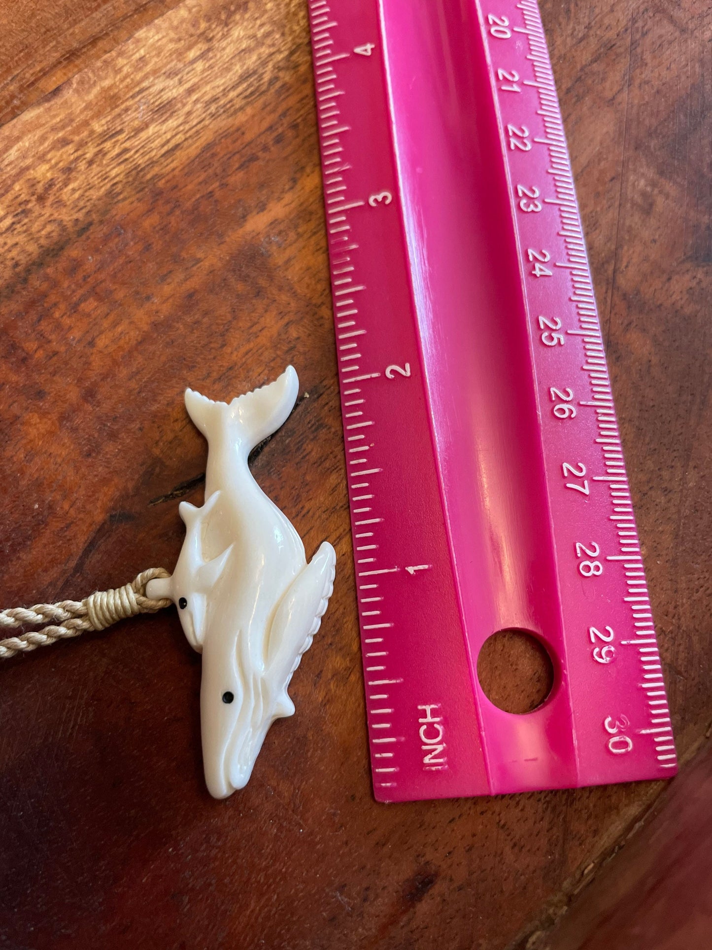Hand Carved Bone Whale Necklace, Polynesian Mother and Baby