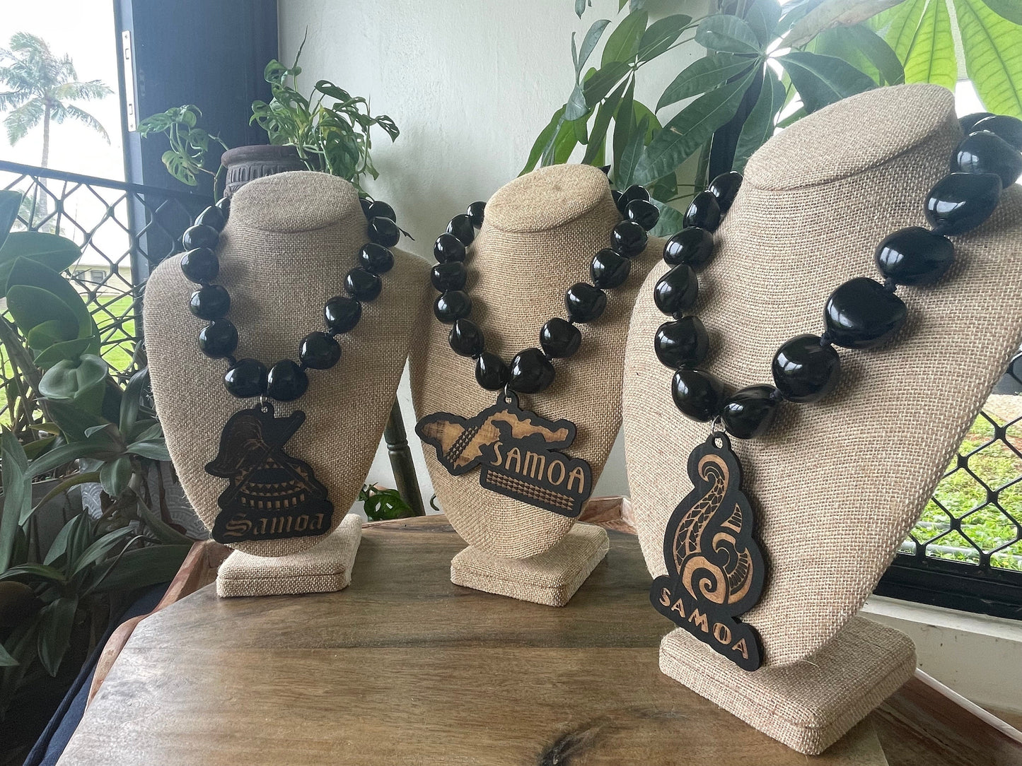 Samoan Pendant Kukui Nut Ribbon Leis -  Multiple Designs and Lei Lengths Available