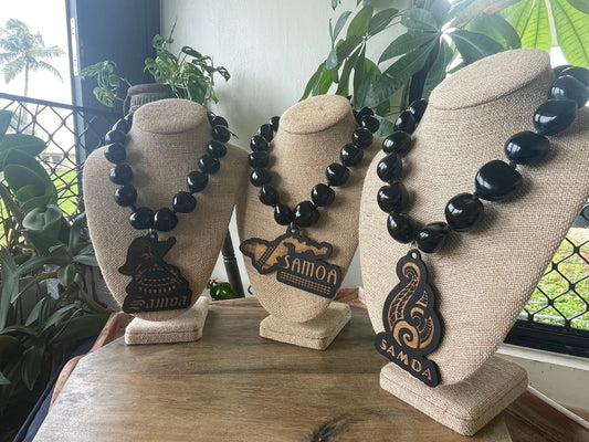 Samoan Pendant Kukui Nut Ribbon Leis -  Multiple Designs and Lei Lengths Available