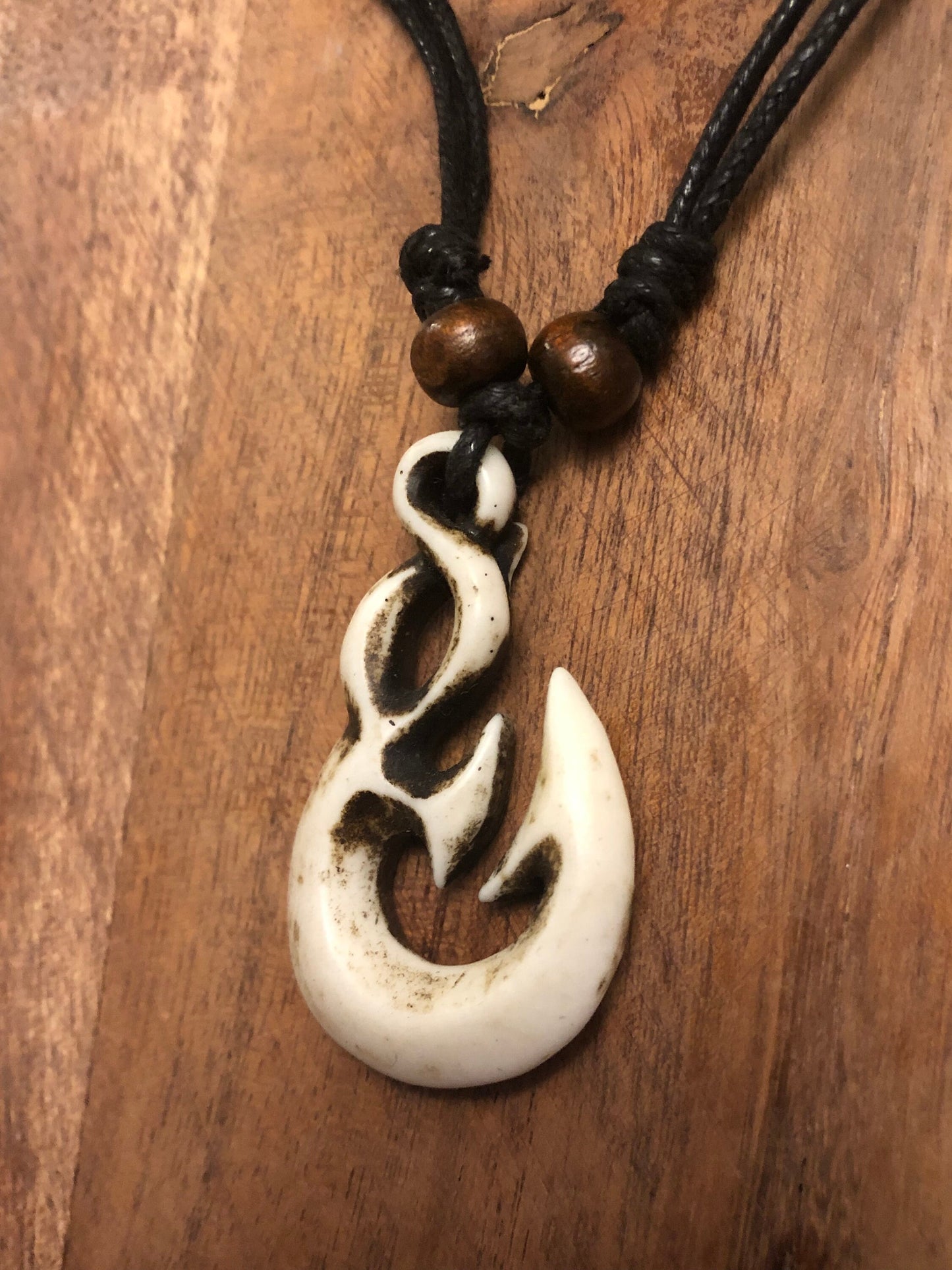 Authentically Handcrafted Polynesian Makau Fish Hook Adjustable Bone Necklace