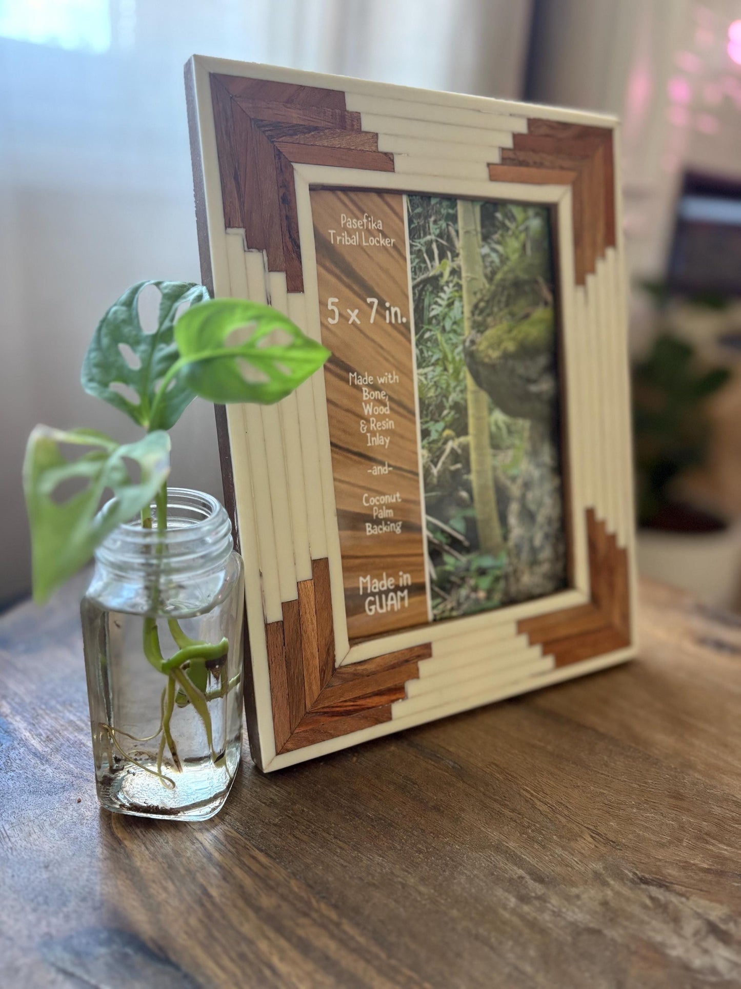 Polynesian Bone & Wood Inlay Picture Frame - 4x6 and 5x7 Unique Design