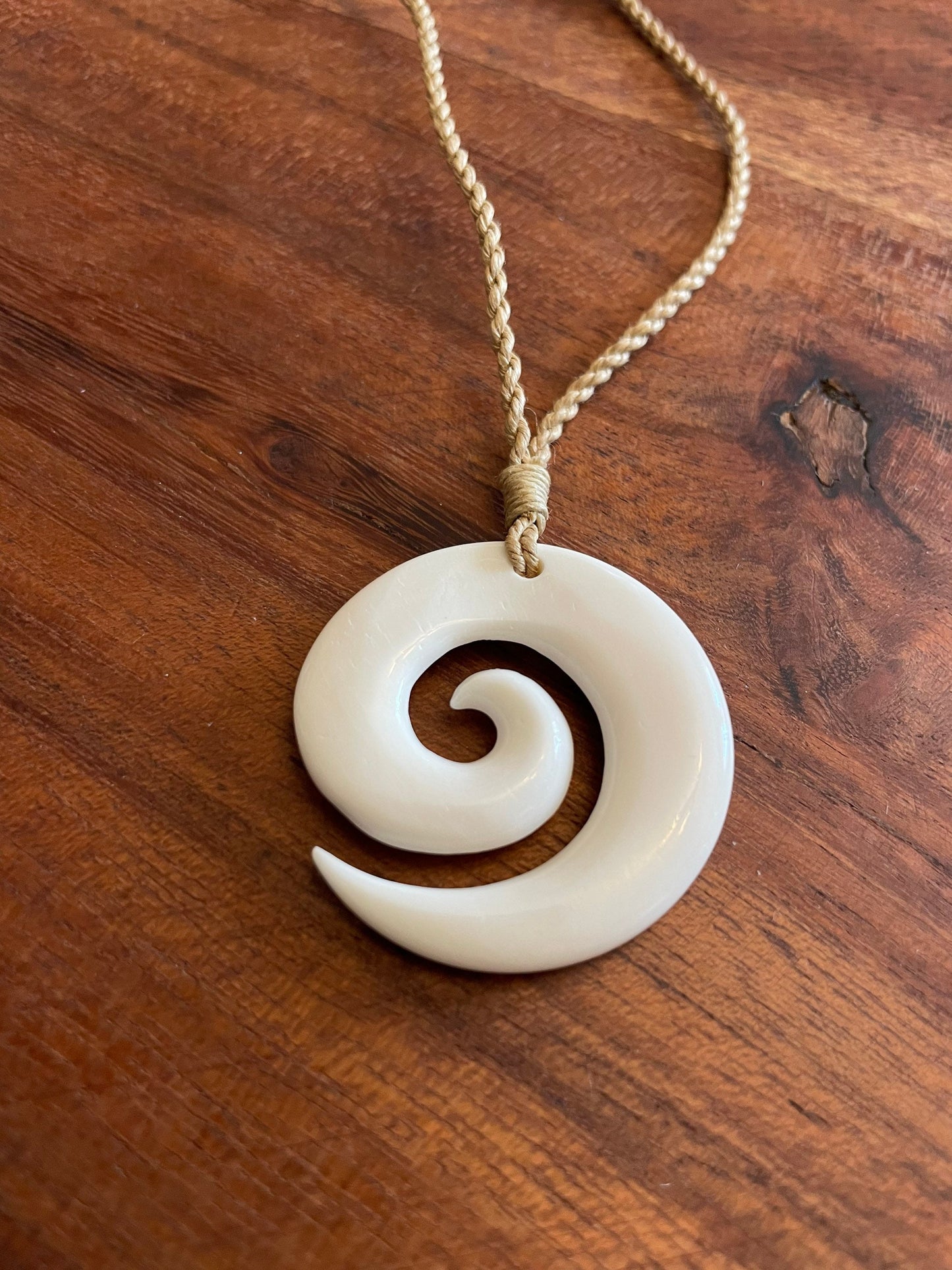 Hand Carved Buffalo Bone Koru Necklace – Māori New Zealand Fern Pendant