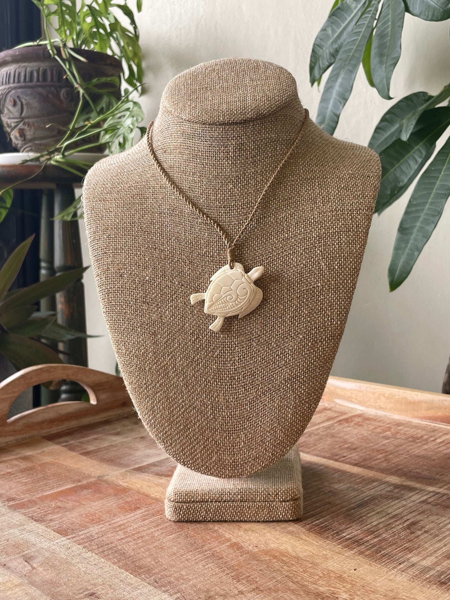 Hand Carved Buffalo Bone Sea Turtle Pendant – Polynesian Koru Necklace