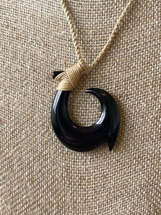 Hand Carved Buffalo Horn Bone Hei Makau Necklace – Polynesian Fish Hook