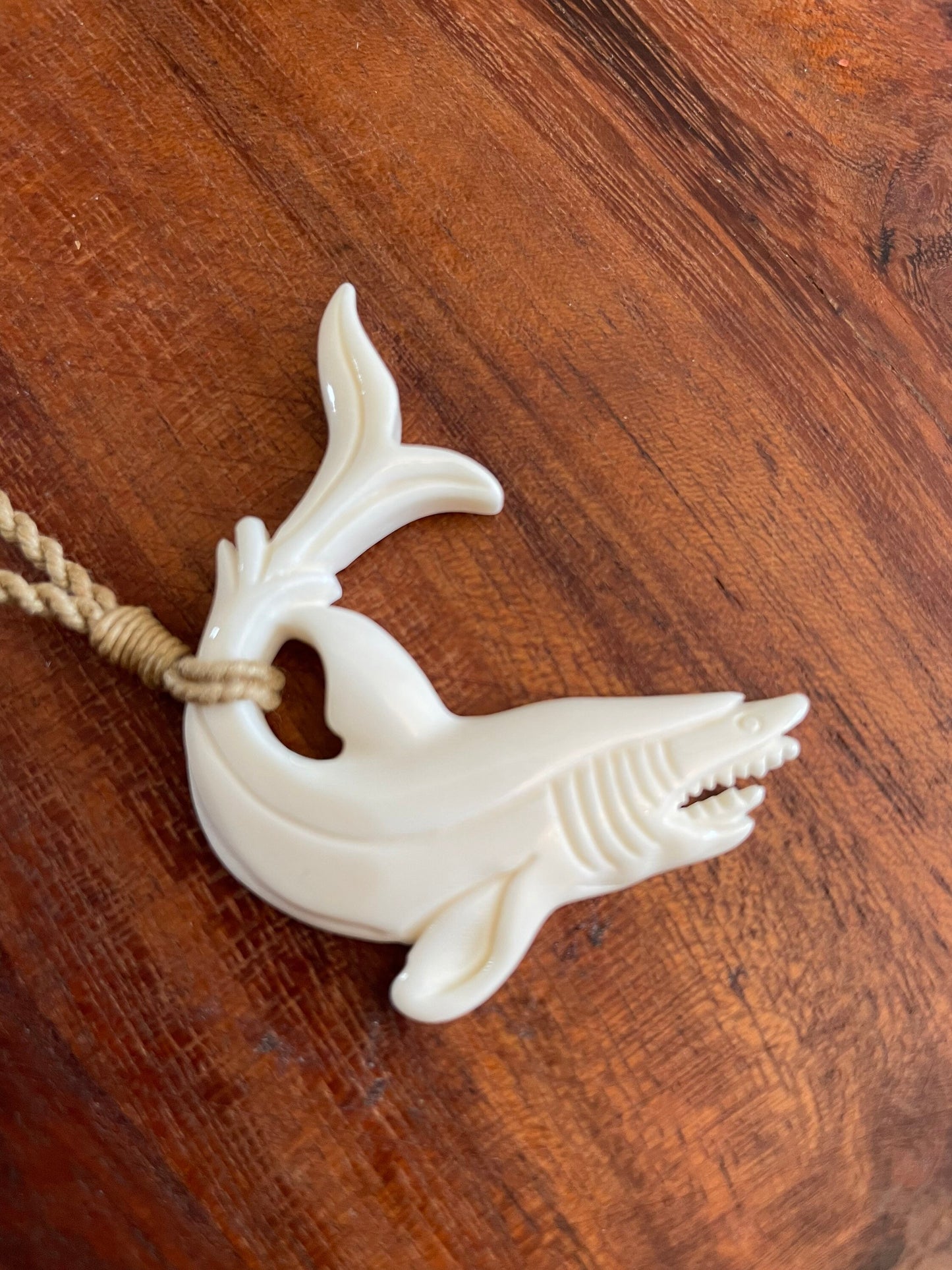 Hand Carved Buffalo Bone Shark Necklace – Polynesian Surfer Cord Pendant