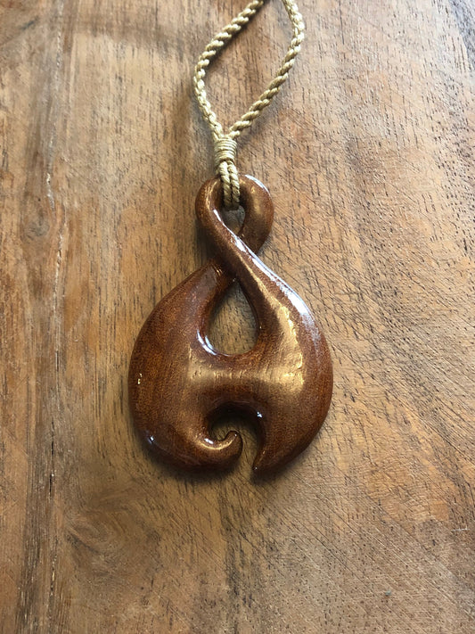 Nautical Tribal Solid Koa Wood Handcarved Pikorua or Infinity Symbol Adjustable Necklace