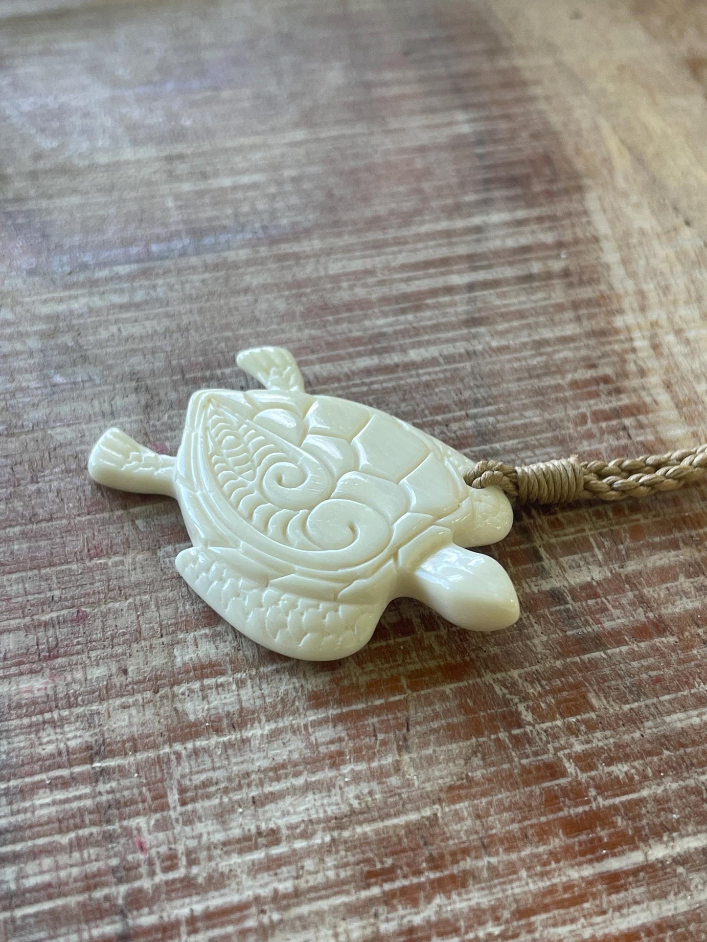 Hand Carved Buffalo Bone Sea Turtle Pendant – Adjustable Necklace