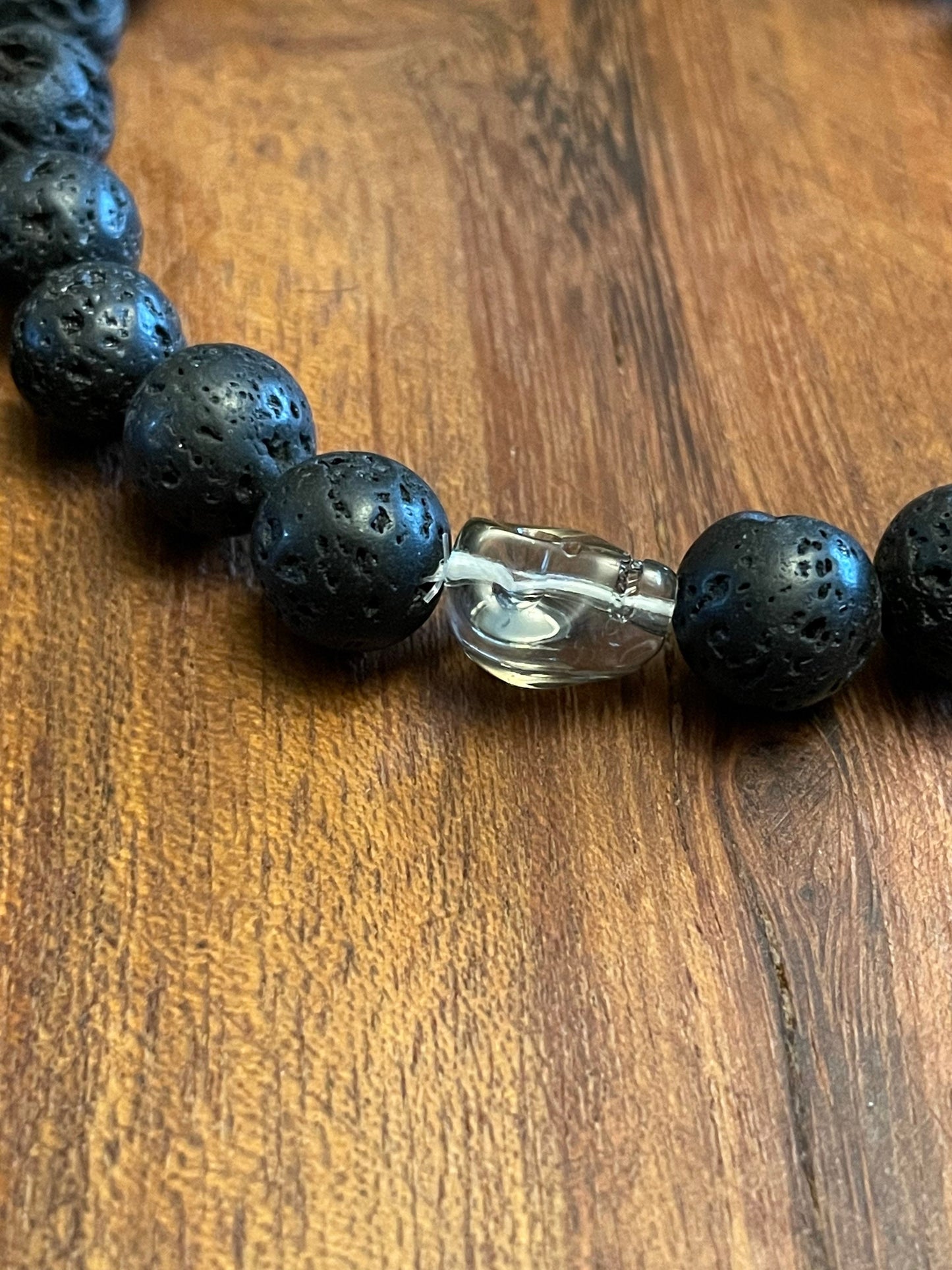 Authentic Hawaiian Lava Bead Bracelets with One-of-a-Kind Glass Skull Beads