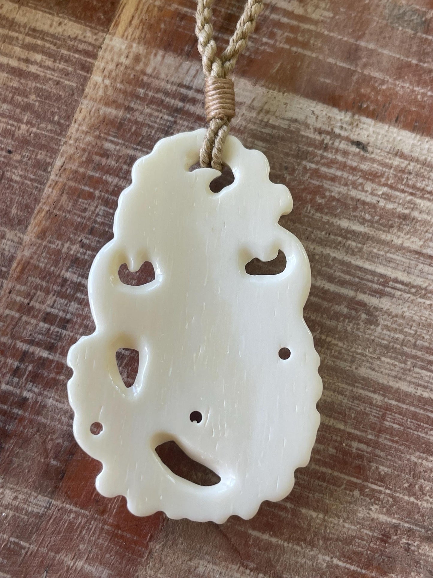Hand Carved Buffalo Bone Starfish Pendant, Adjustable Surfer Cord