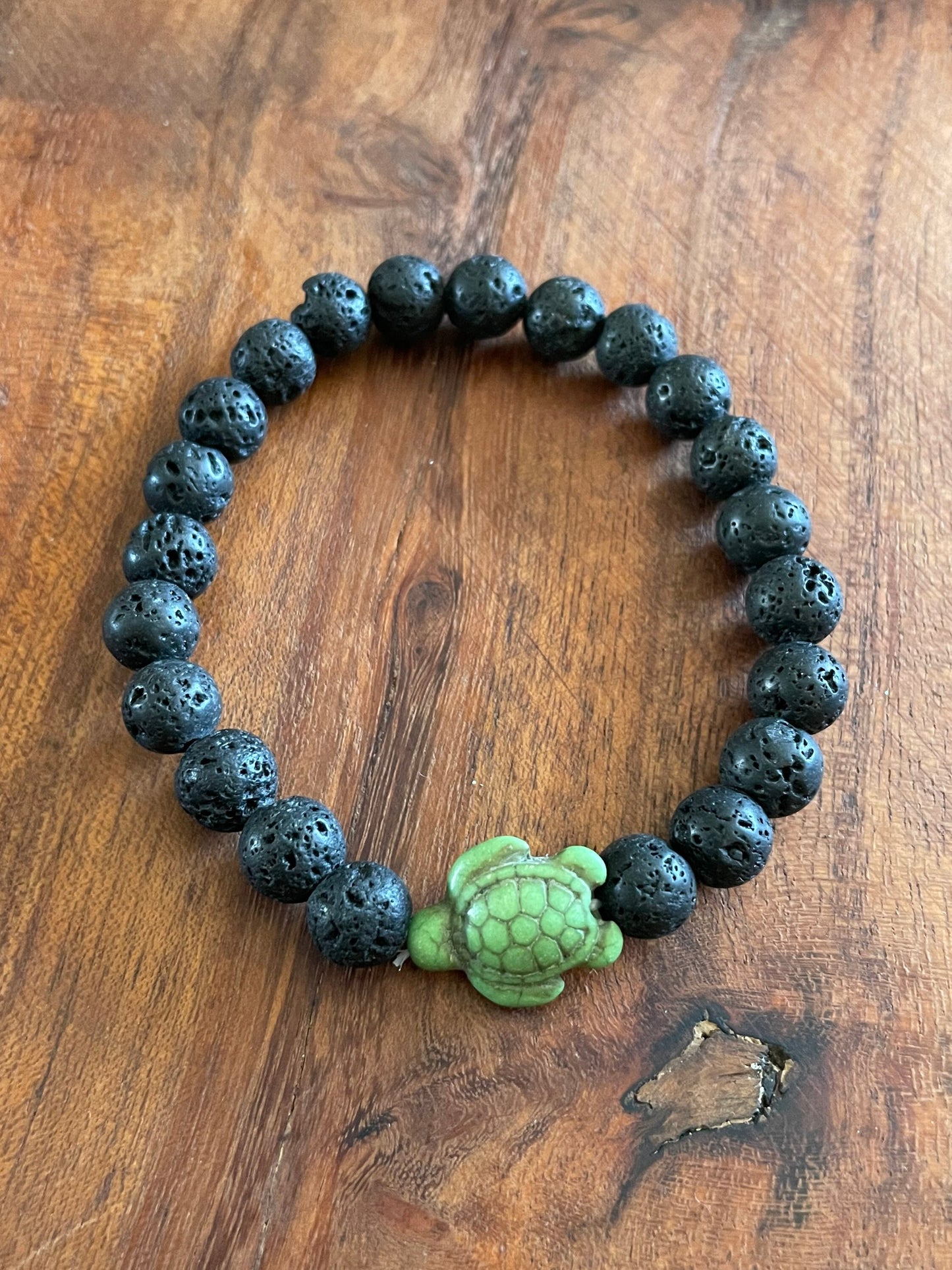 Lava Bead Bracelet with Clay Honu Turtle Accent