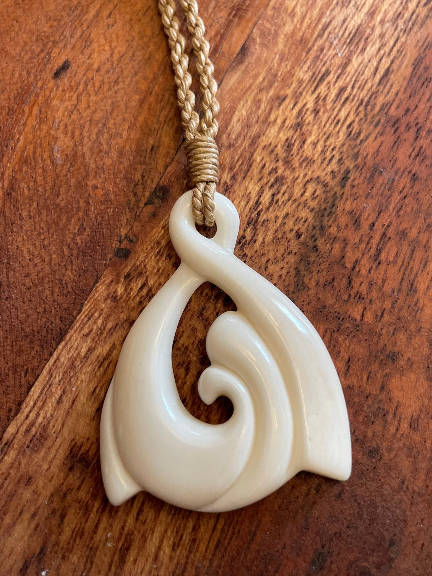 New Zealand Inspired Pikura and Koru Solid Bone Hand Carved Necklace