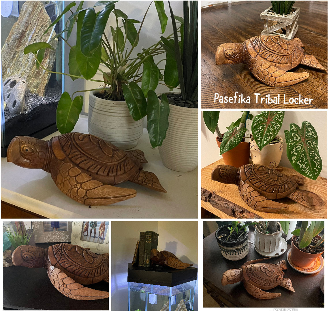 Hand Carved Wood Sea Turtle Decor, Dual Turtle Design, 12 inch
