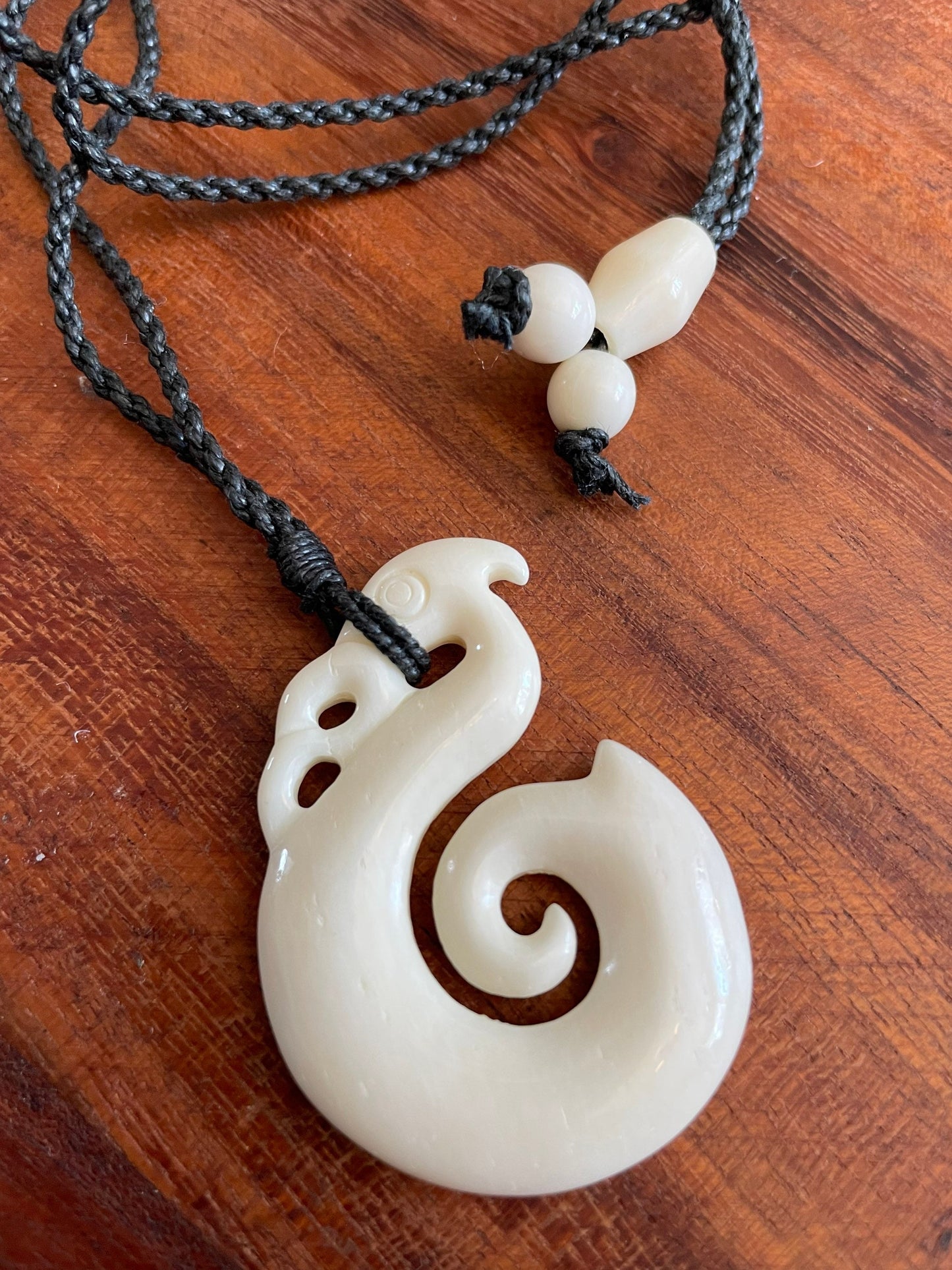 Hand Carved Buffalo Bone Fish Hook Necklace – Polynesian Makau Koru