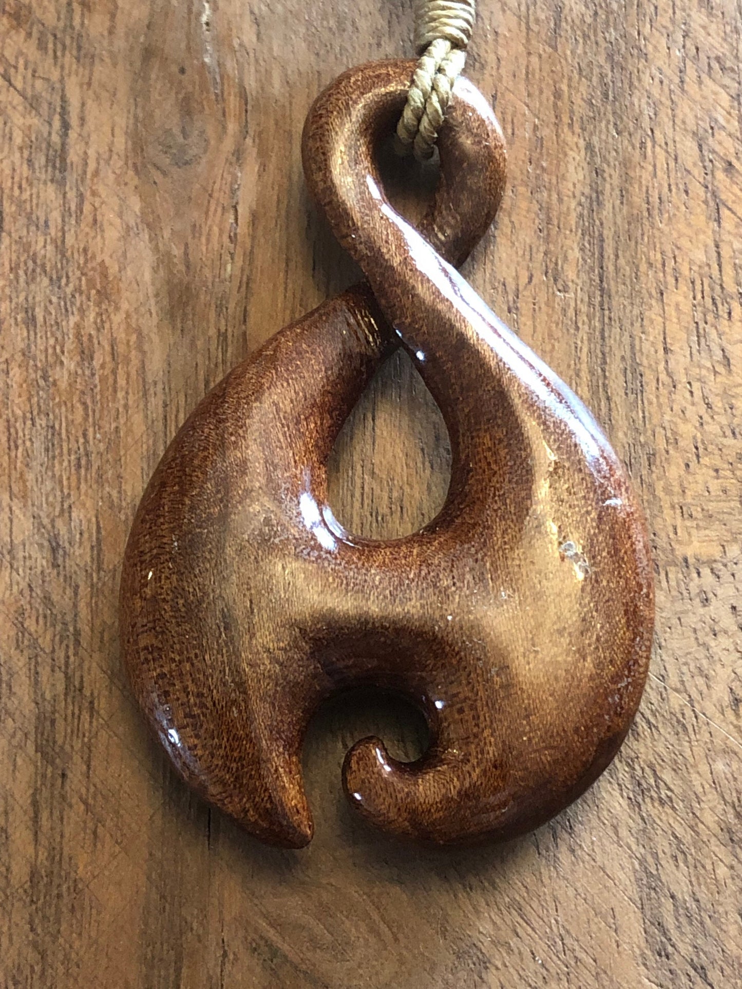 Nautical Tribal Solid Koa Wood Handcarved Pikorua or Infinity Symbol Adjustable Necklace