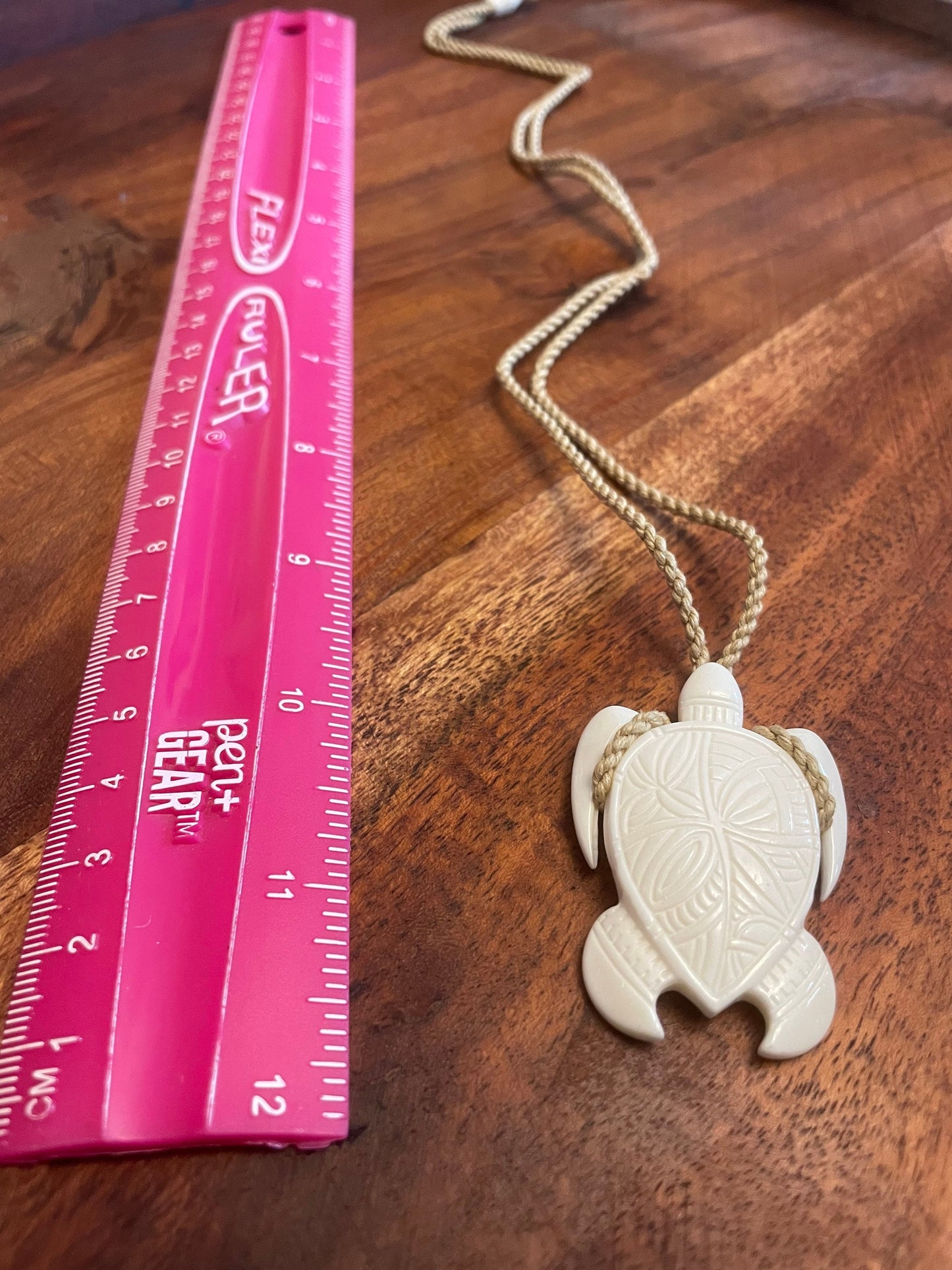 Hand Carved Buffalo Bone Honu Pendant - Adjustable Sea Turtle Necklace