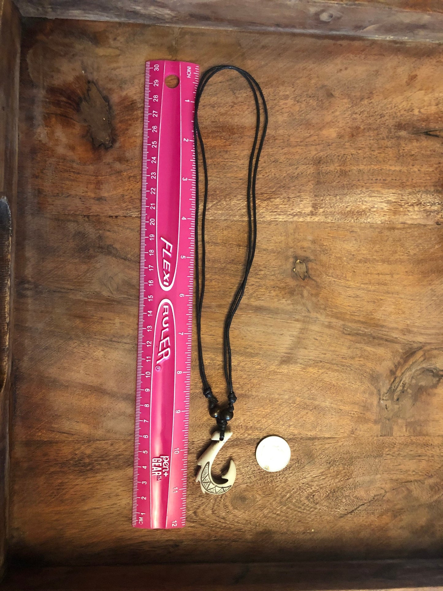 Polynesian Makau Fish Hook Necklace - Buffalo Bone & Resin