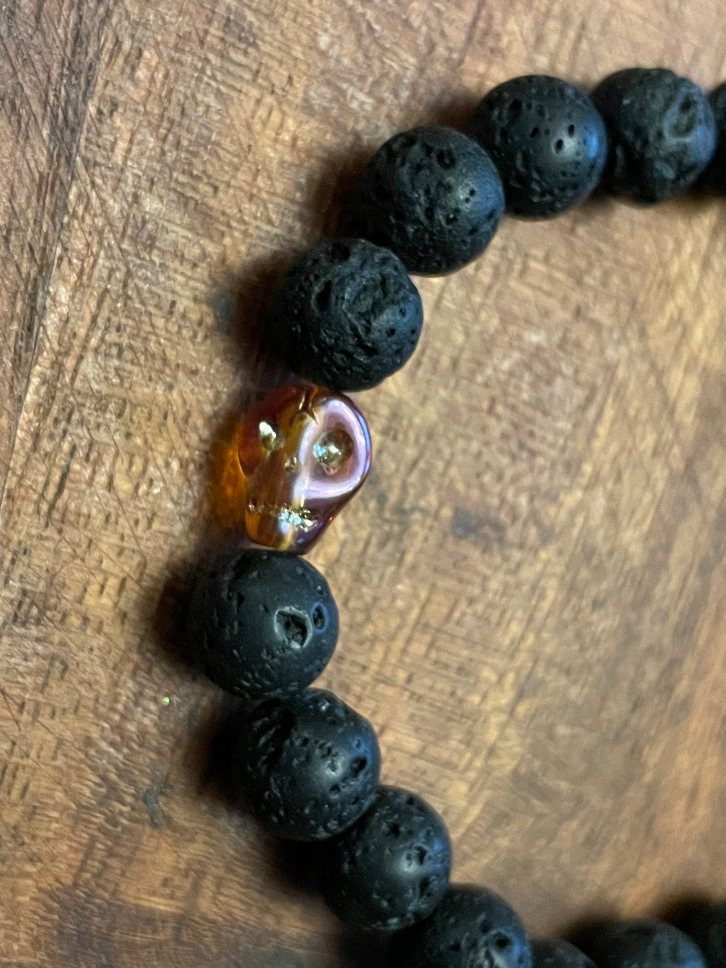 Authentic Hawaiian Lava Bead Bracelets with One-of-a-Kind Glass Skull Beads