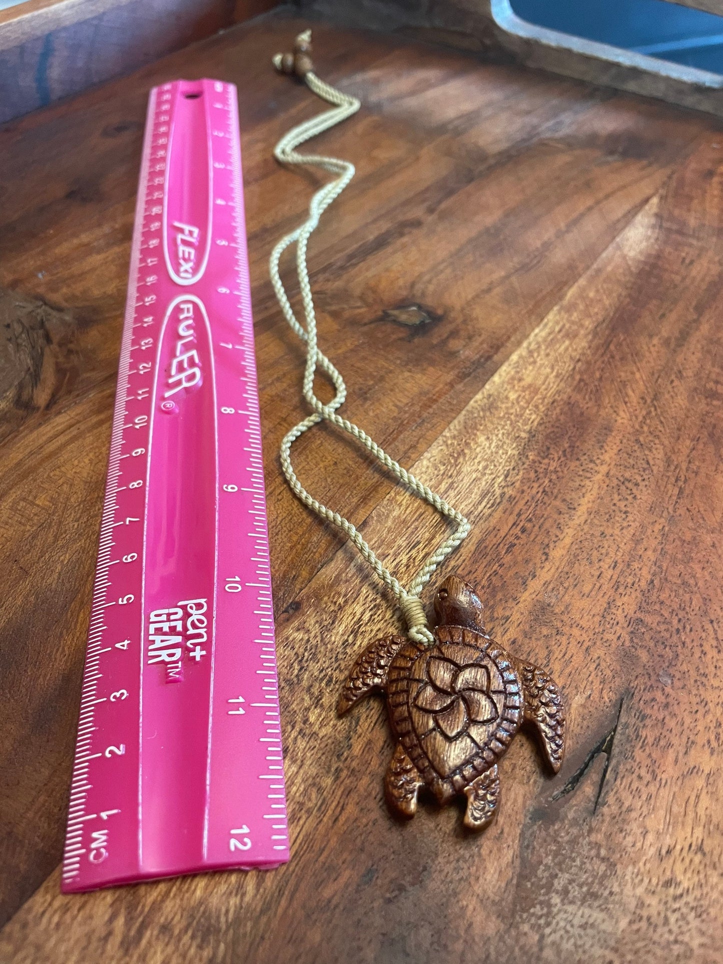 Hand Carved Koa Wood Sea Turtle Necklace - Plumeria Honu Pendant