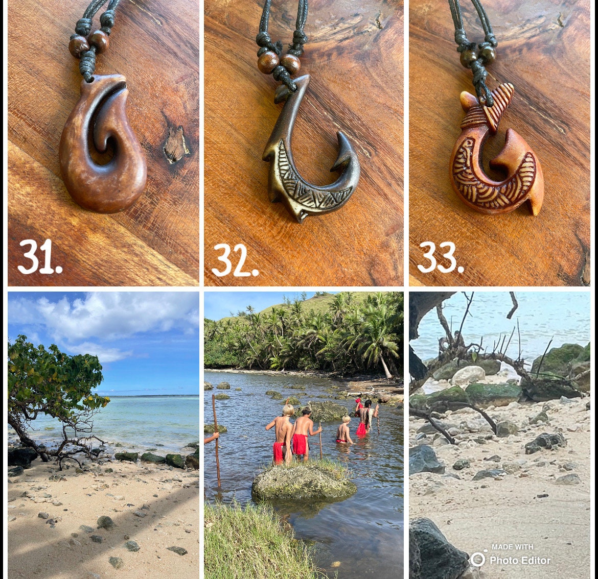 Maui Hooks - Hei Makau Adjustable Bone & Resin Necklaces- Story included in images!