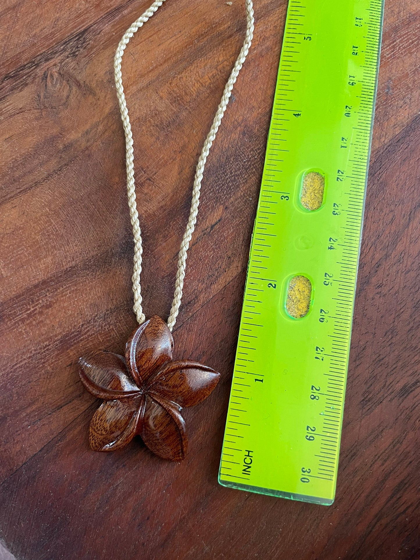 Hand Carved Koa Wood Plumeria Pendant – Adjustable Hemp Necklace