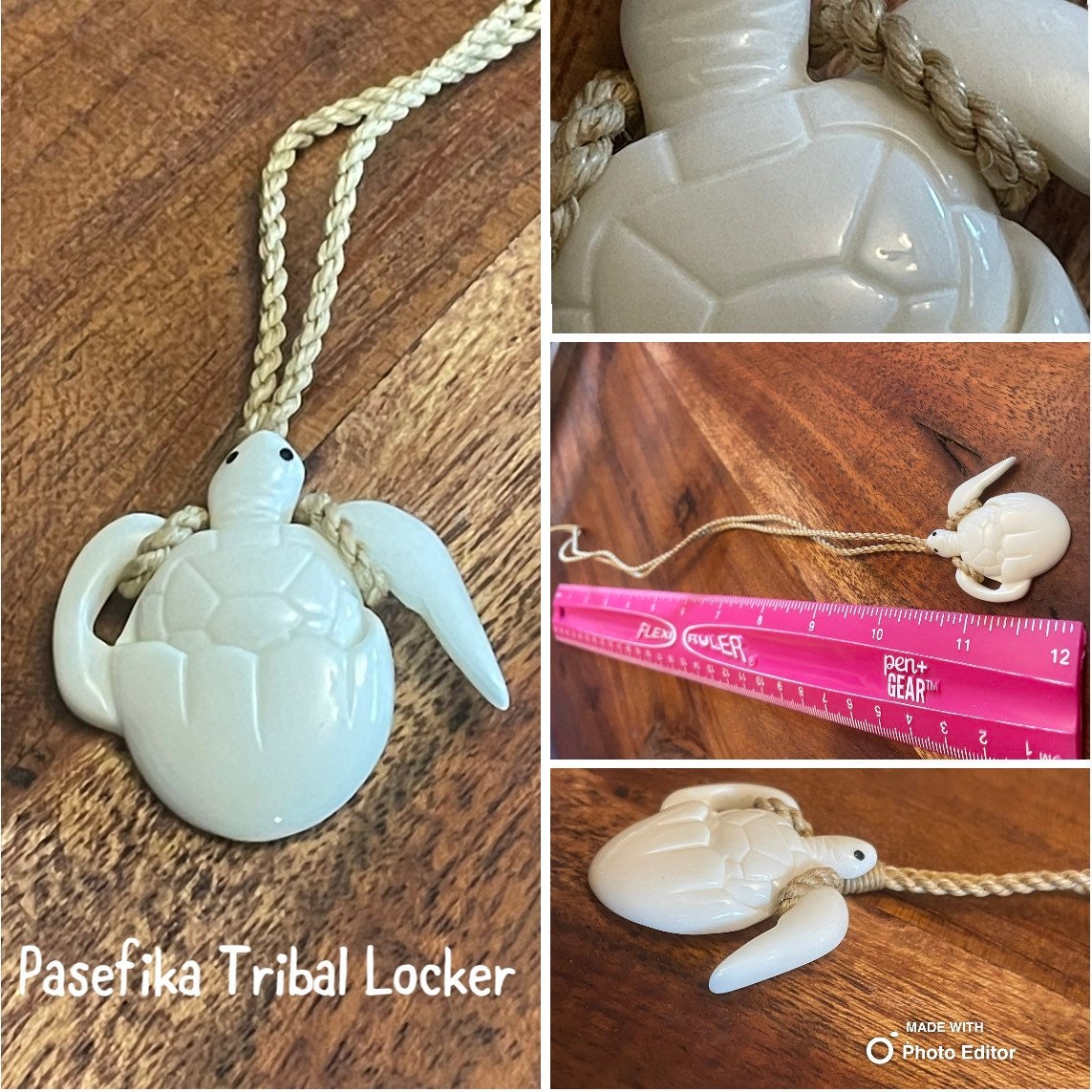 Hand Carved Buffalo Bone Sea Turtle Necklace, Honu Hatching