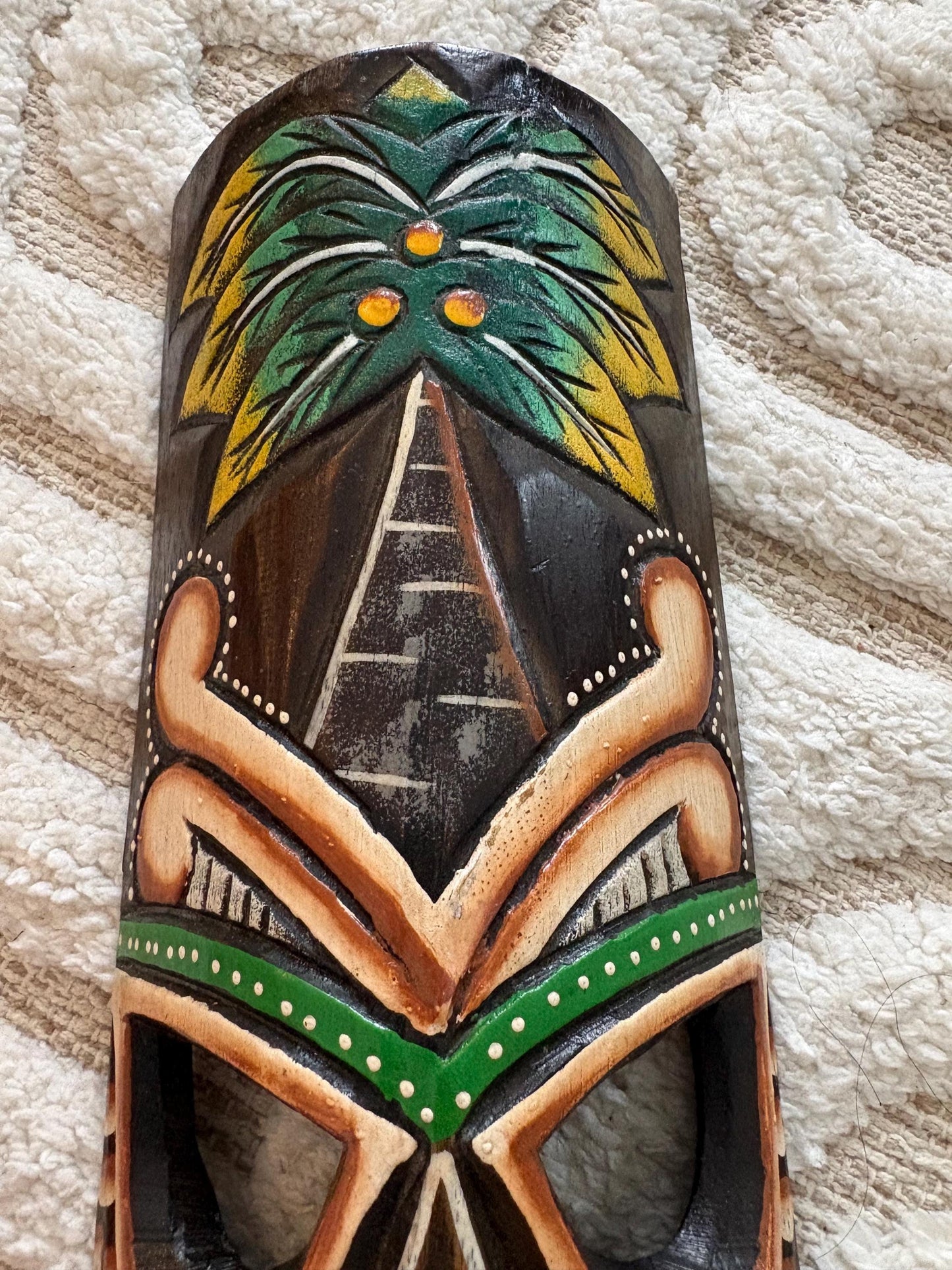 Teakwood Lightweight Handcarved and Handpainted Palm Tree Hawaiian Tiki Display