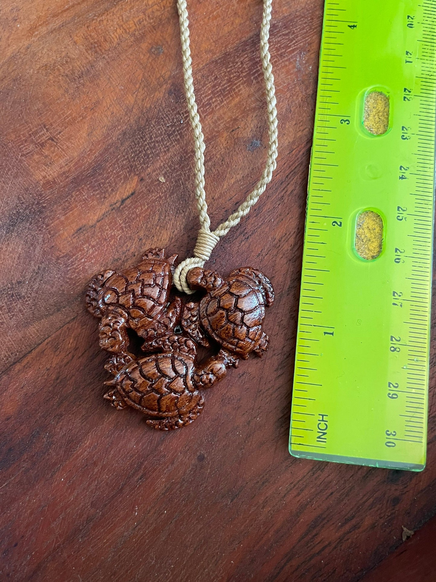 Hand Carved Koa Wood Sea Turtle Necklace – Adjustable Hemp Cord