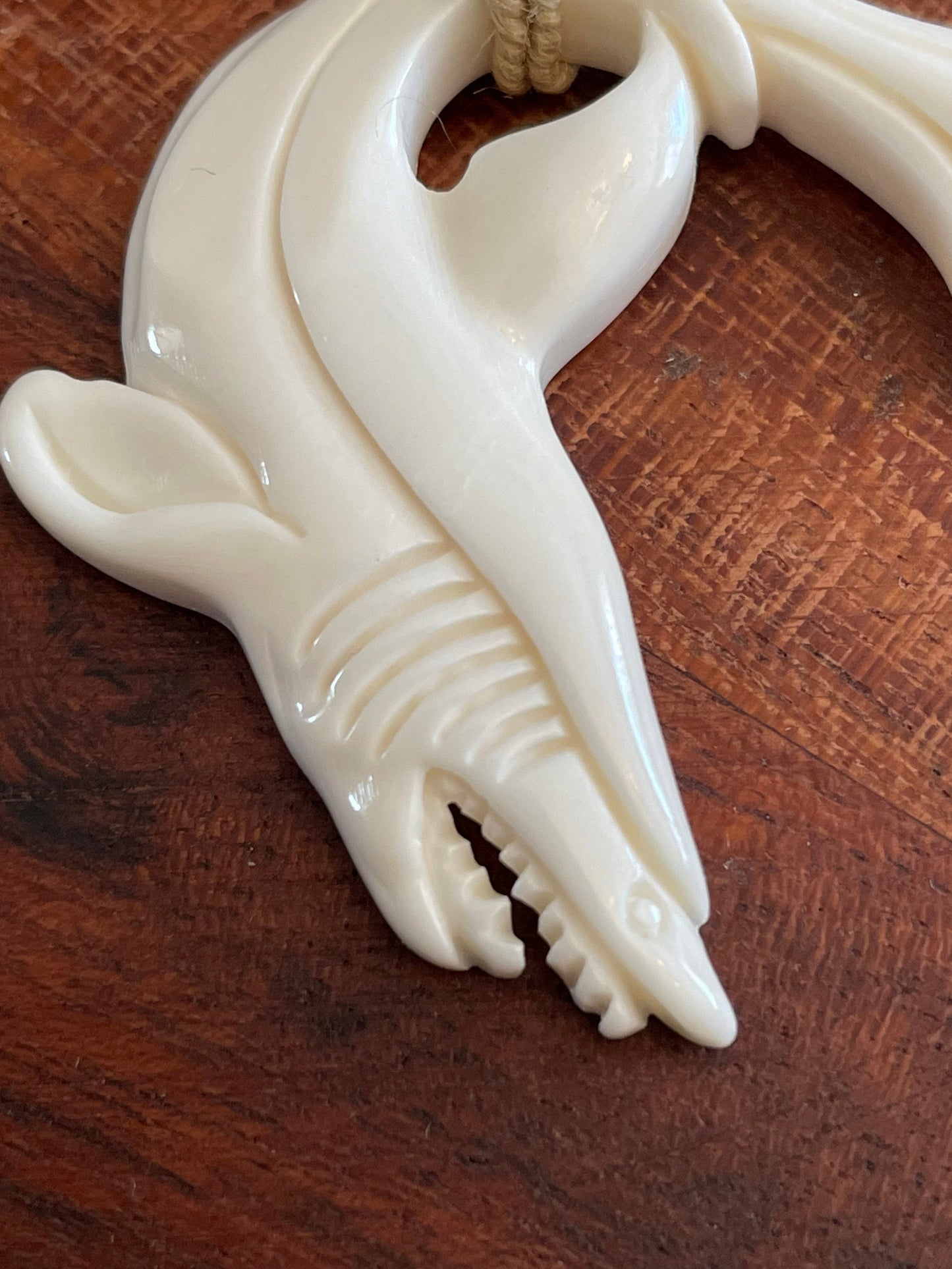 Hand Carved Buffalo Bone Shark Necklace – Polynesian Surfer Cord Pendant