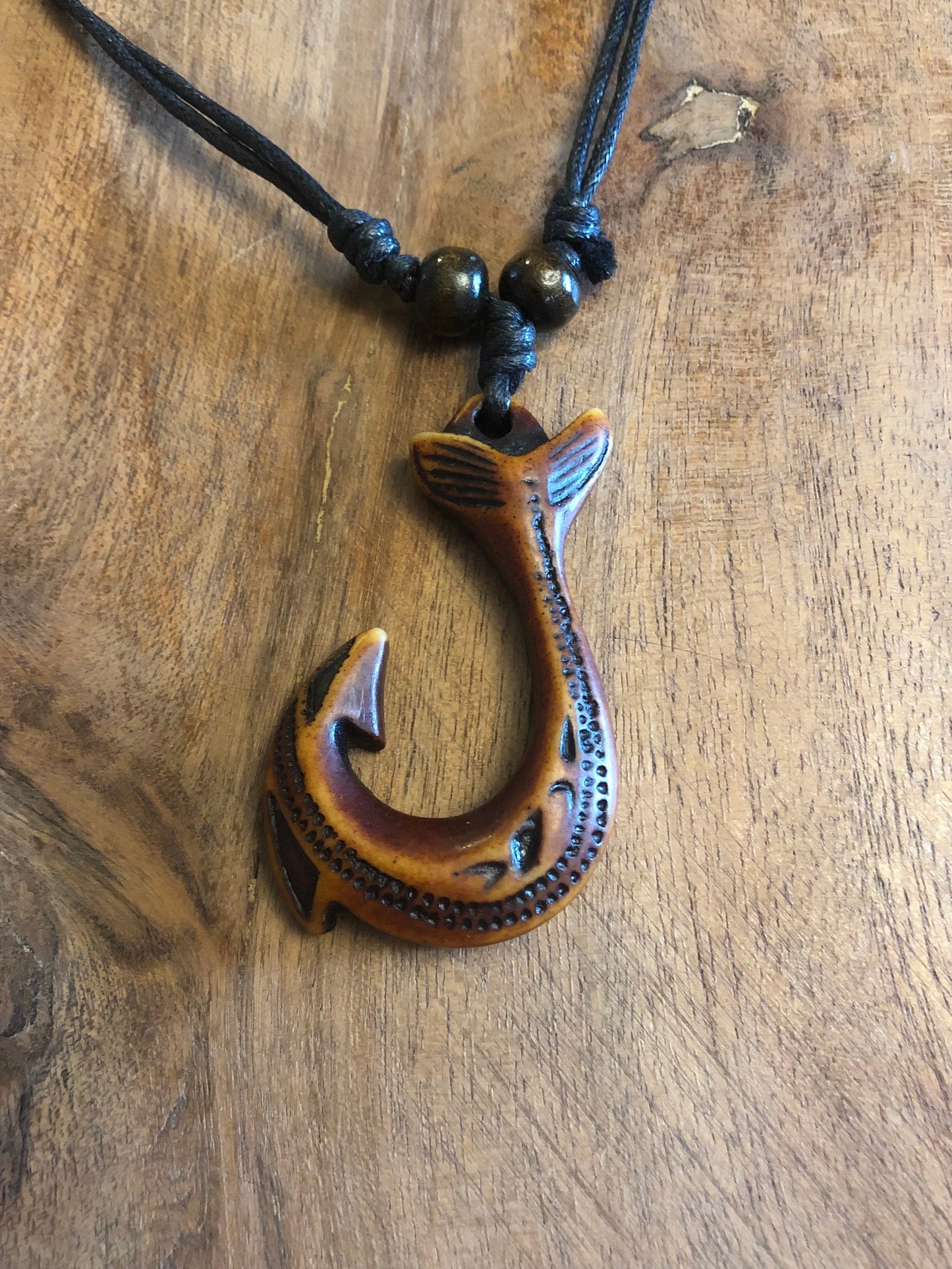 Masculine Polynesian Handcrafted Makau or Fish Hook Adjustable Necklace Hawaiian Surfer