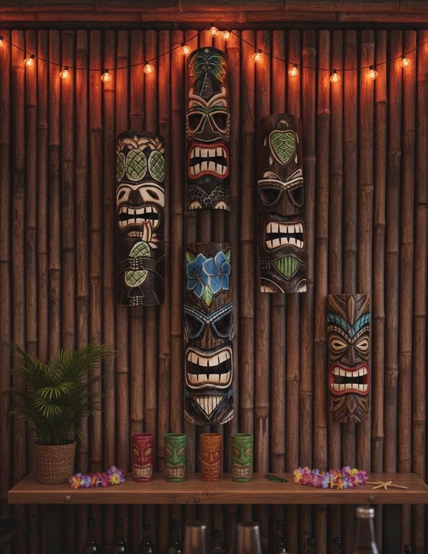 Pineapple Themed Teakwood Lightweight Handcarved and Handpainted Hawaiian Tiki Display